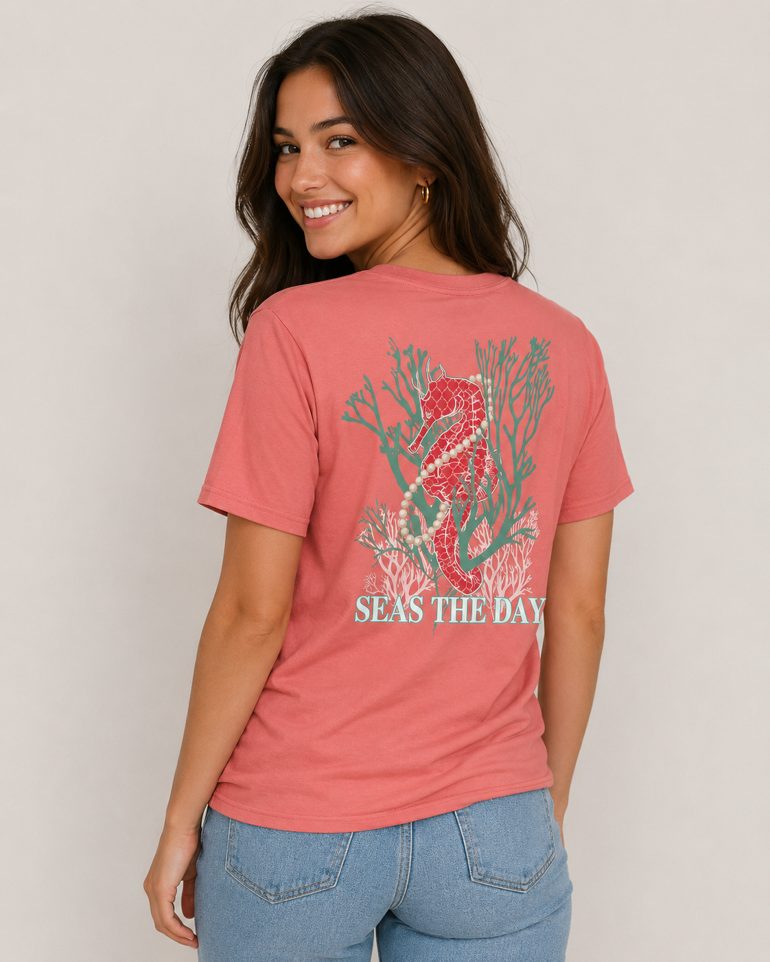 SALE Sassy Frass Seas the Day Seahorse Pearls Girlie Bright T Shirt