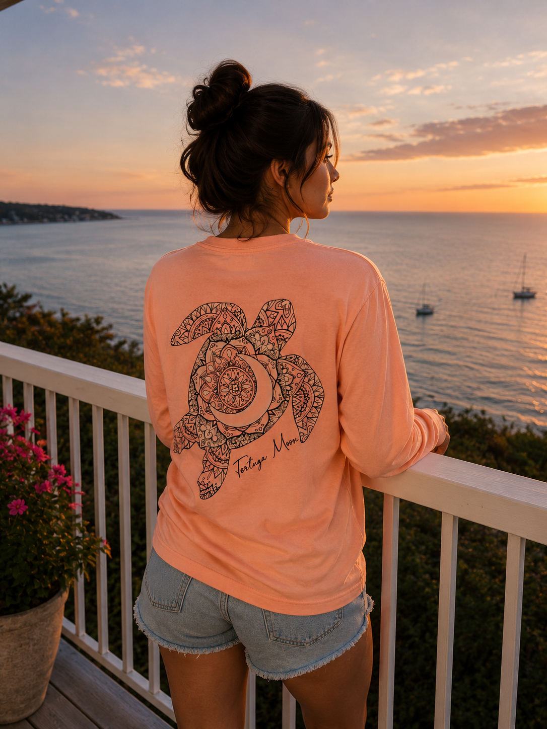 Southern Attitude Tortuga Moon Turtle Mandala Long Sleeve T-Shirt
