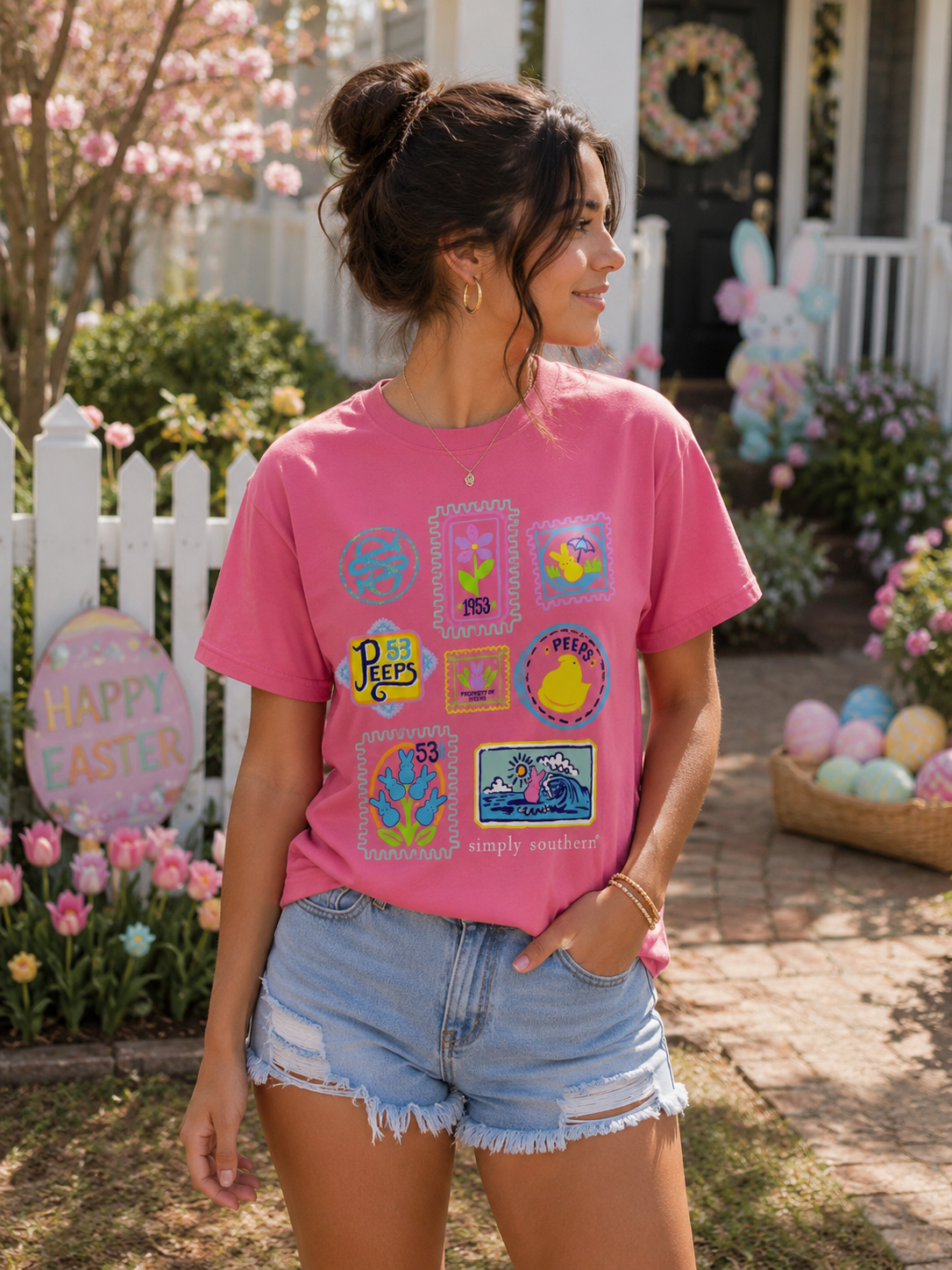 Simply Southern Peeps Stickers Easter Mineral Washed T-Shirt