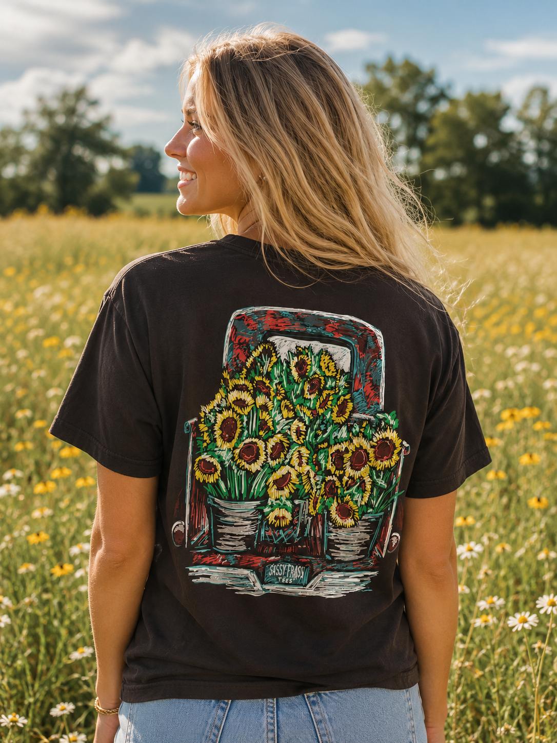 Sassy Frass Sunflower Truck Bright Girlie T Shirt