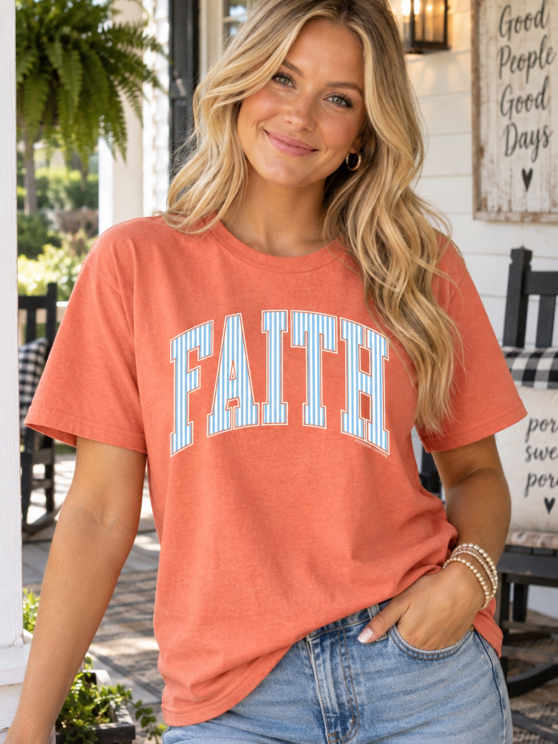 Southern Couture Stripe Faith Comfort Colors T-Shirt