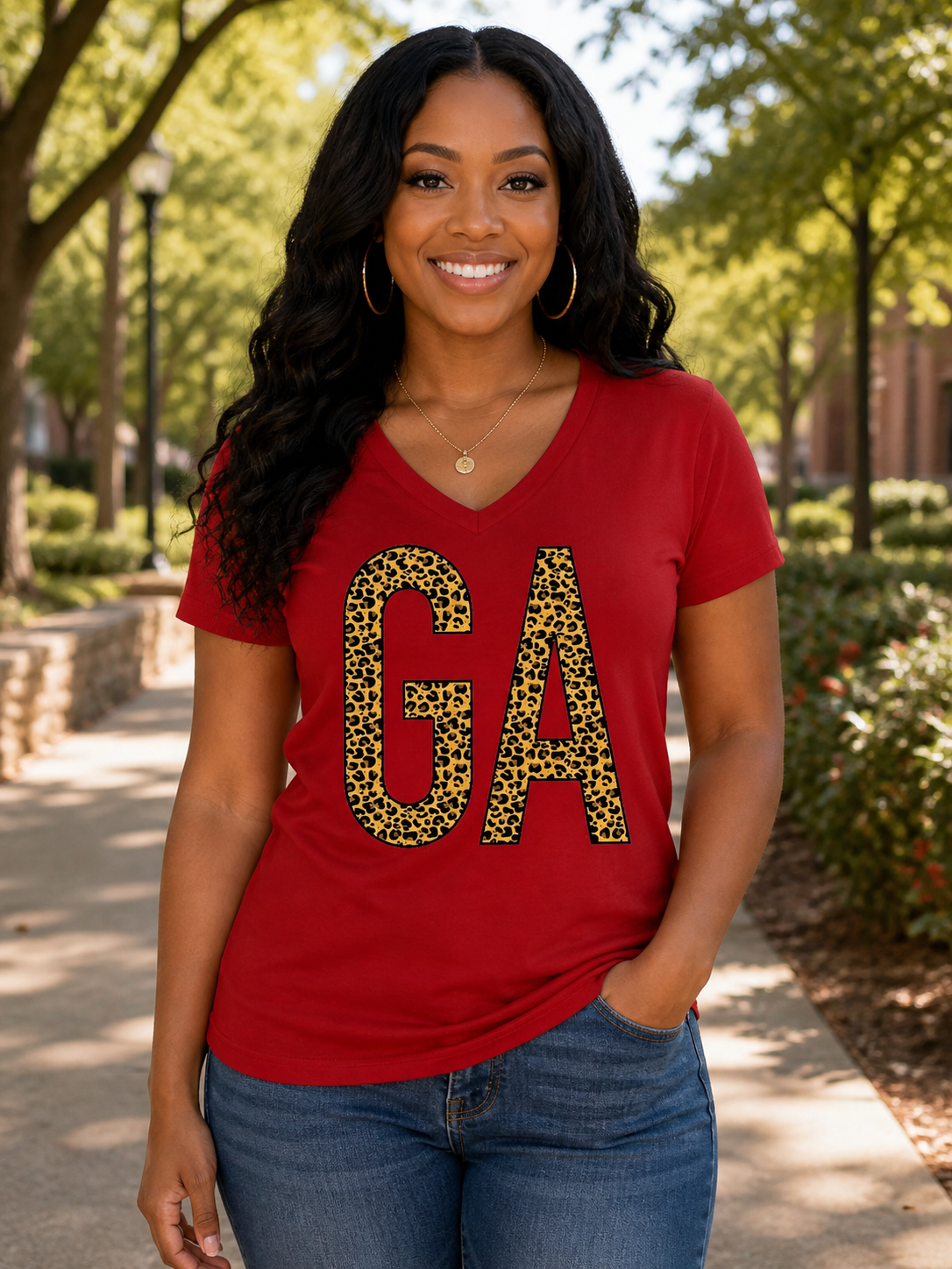 SALE Sassy Frass Georgia State GA Leopard V-Neck Canvas Girlie Bright T Shirt