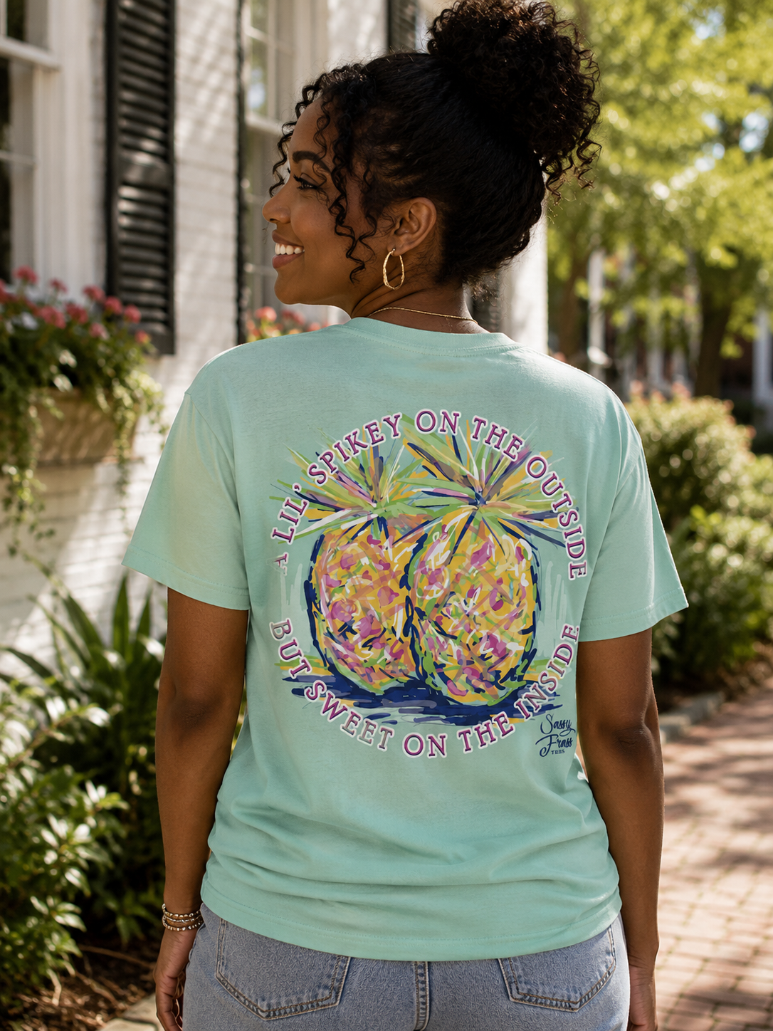 Sassy Frass Spikey on the Outside Sweet in the Middle Pineapple Comfort Colors Girlie T Shirt