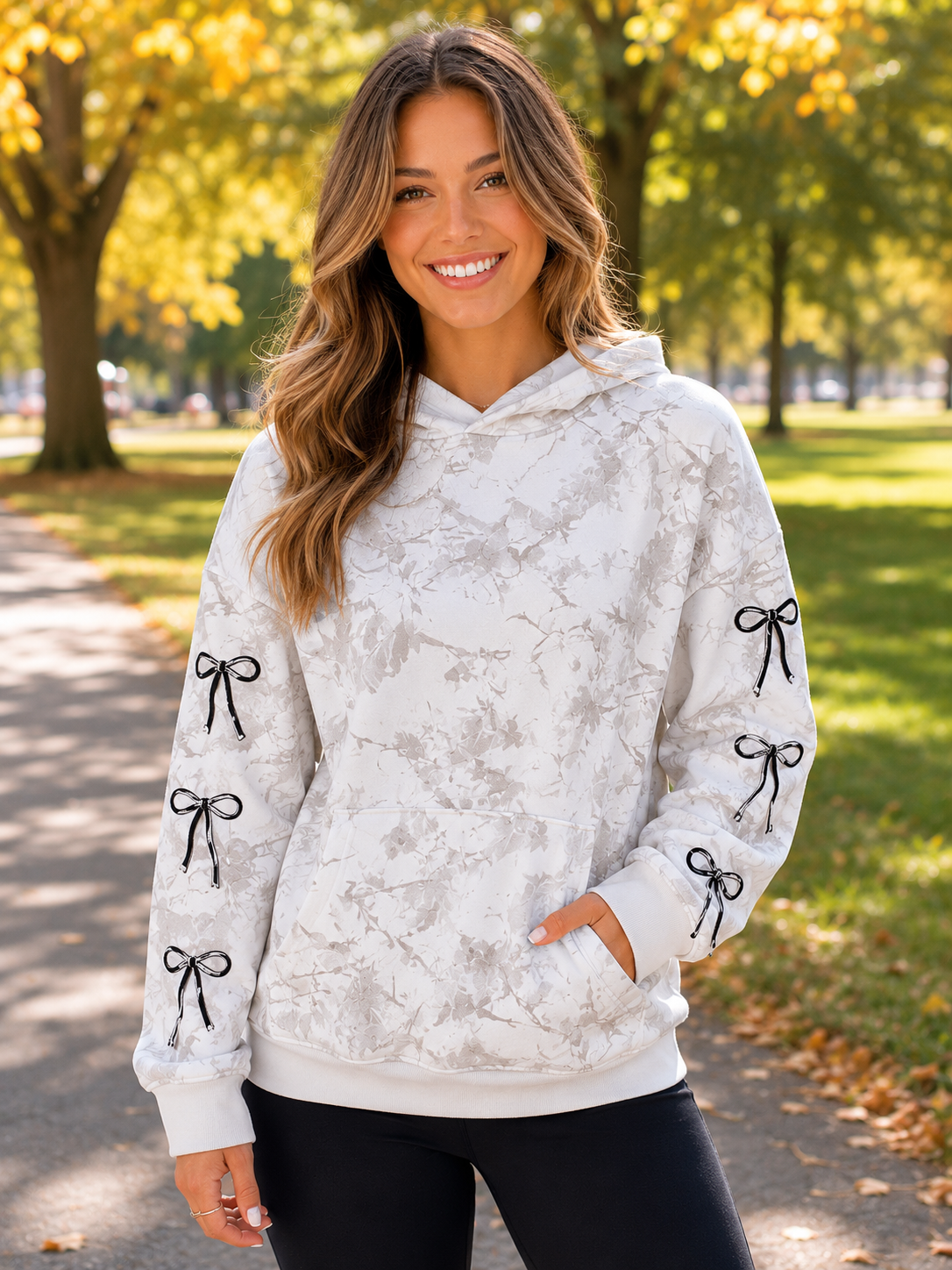 Simply Southern 0226 Bow White Camo Pattern Alice Long Sleeve Hoodie