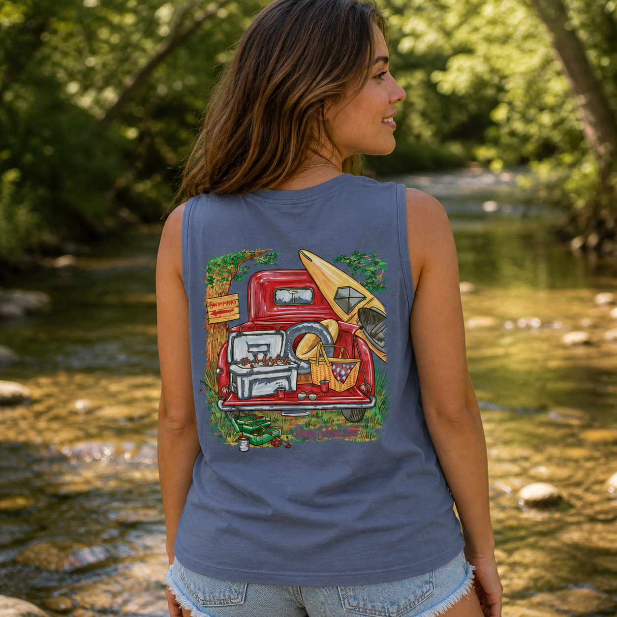 Sassy Frass Lake Truck Summer Swimming Fishing Comfort Colors Bright T Shirt Tank Top