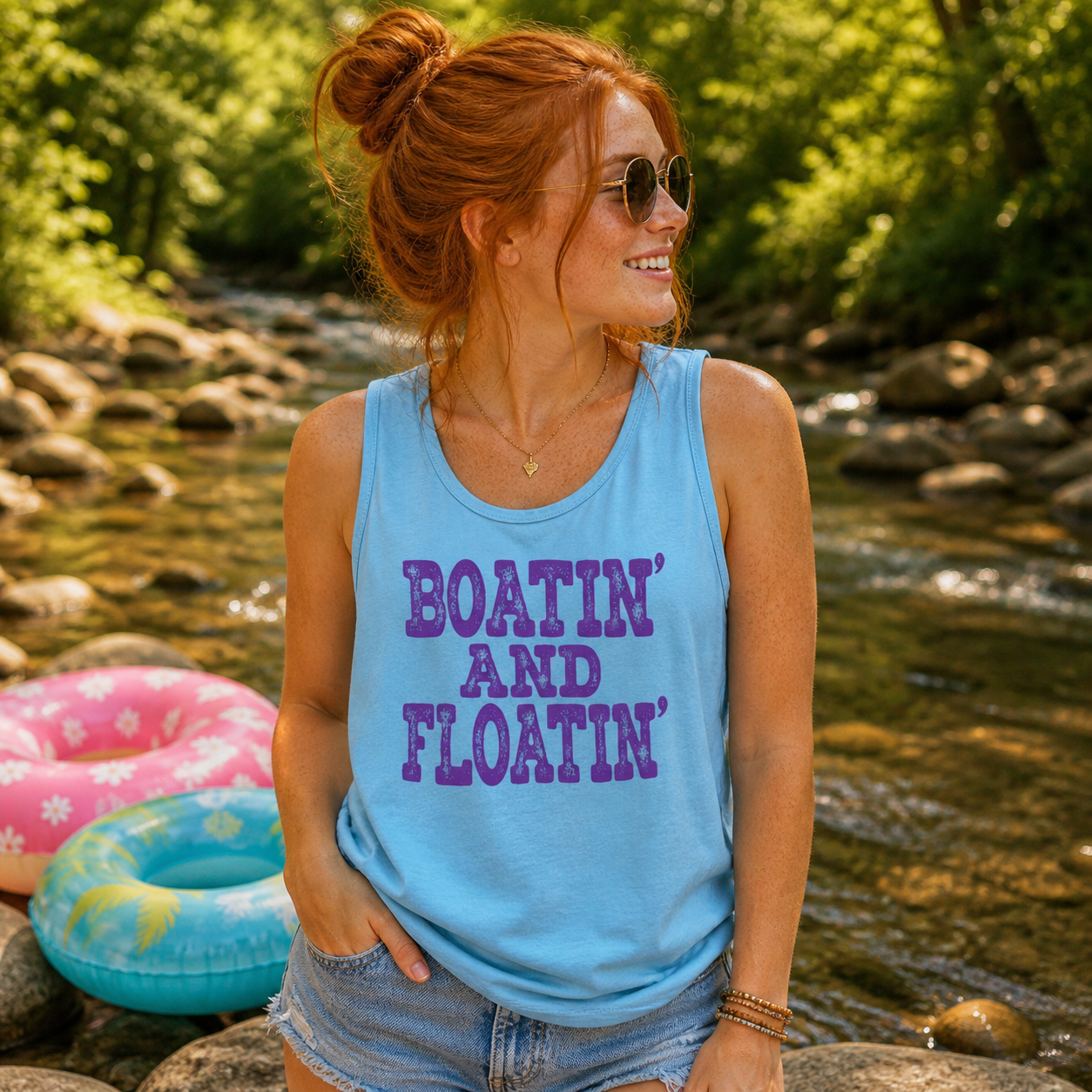 Southern Chics Boatin And Floatin Comfort Colors Tank Top