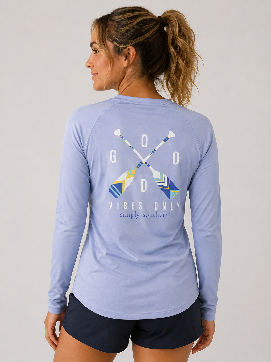 SALE Simply Southern Good Vibes Beach Rash Guard Swim UV Protection Long Sleeve T-Shirt