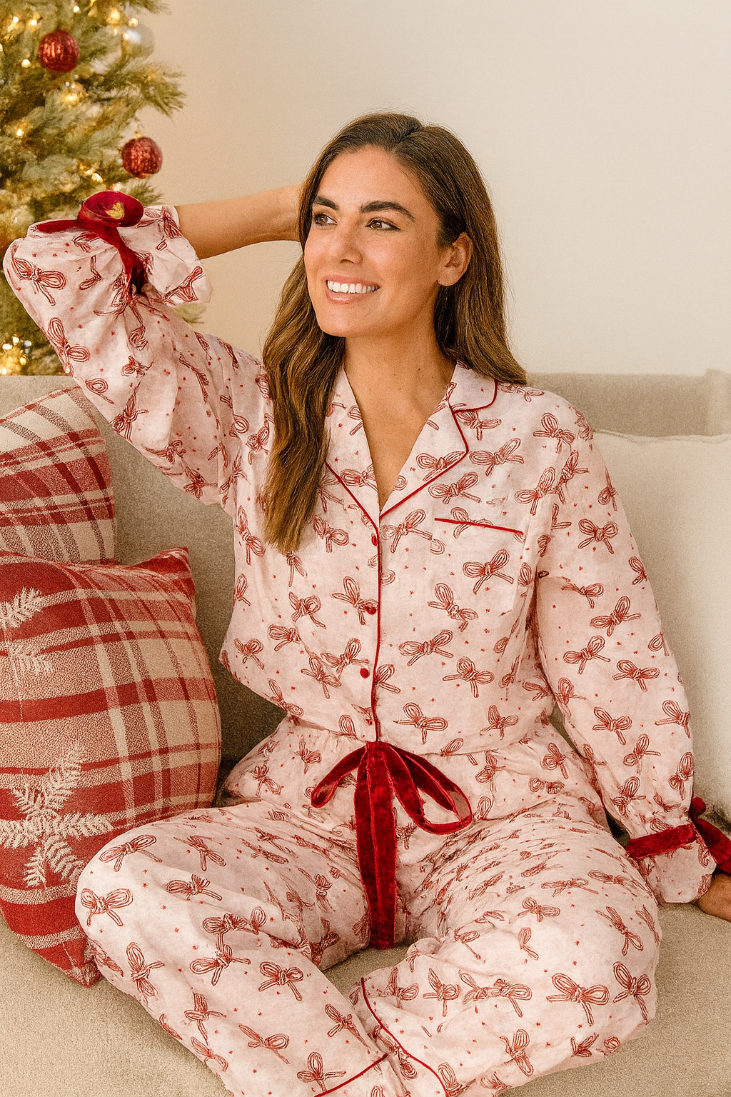 Simply Southern Candy Bow Holiday PJ Pants &amp; Long Sleeve T-Shirt Set