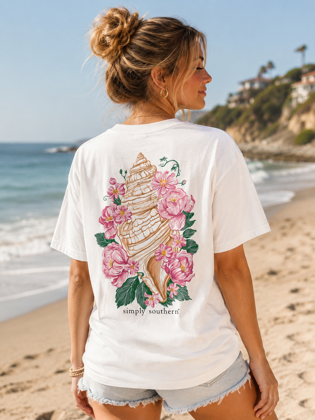 Simply Southern Conch Flowers Oyster T-Shirt
