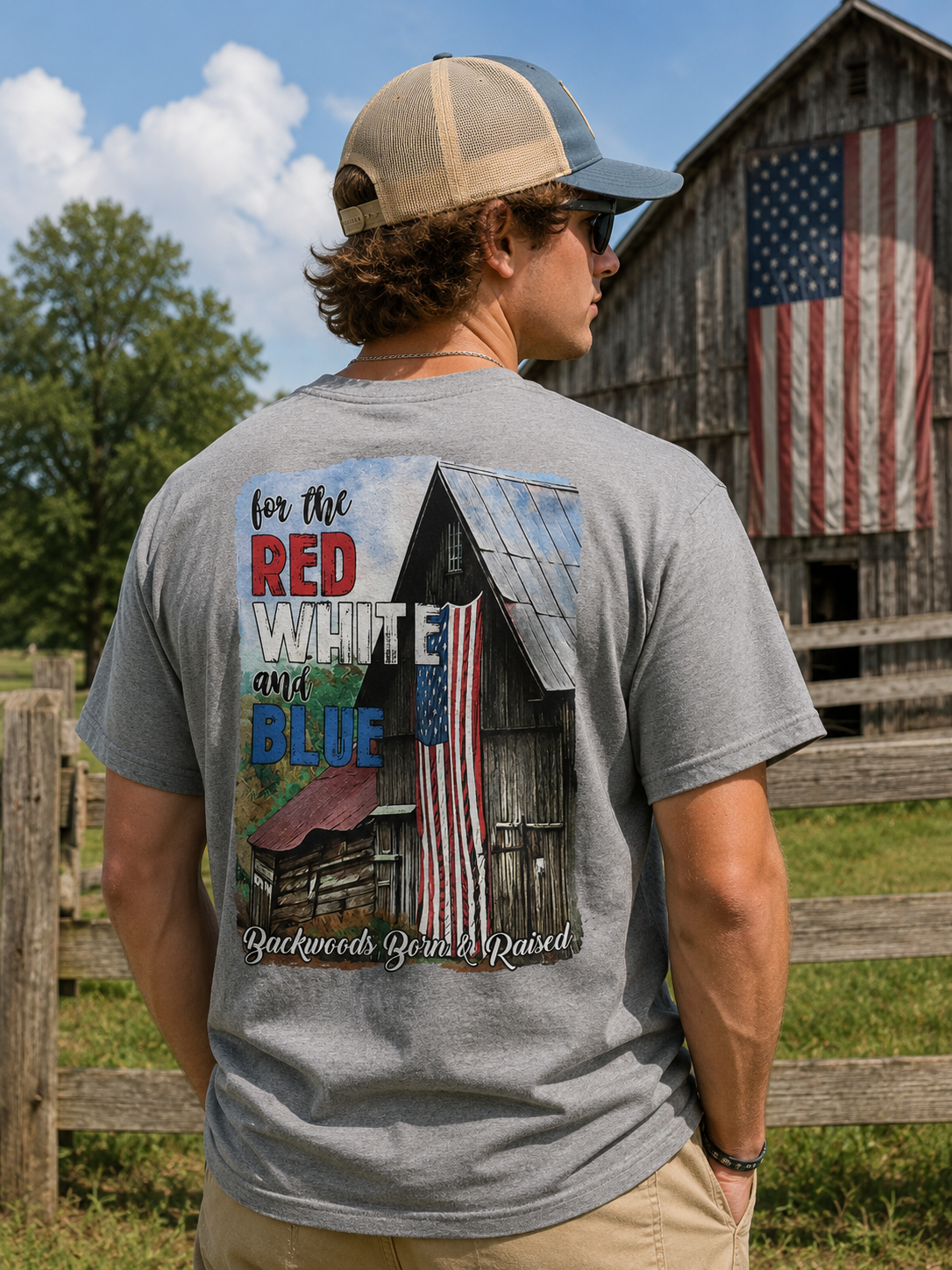 Backwoods Born & Raised For the Red White & Blue USA Flag  Unisex T Shirt