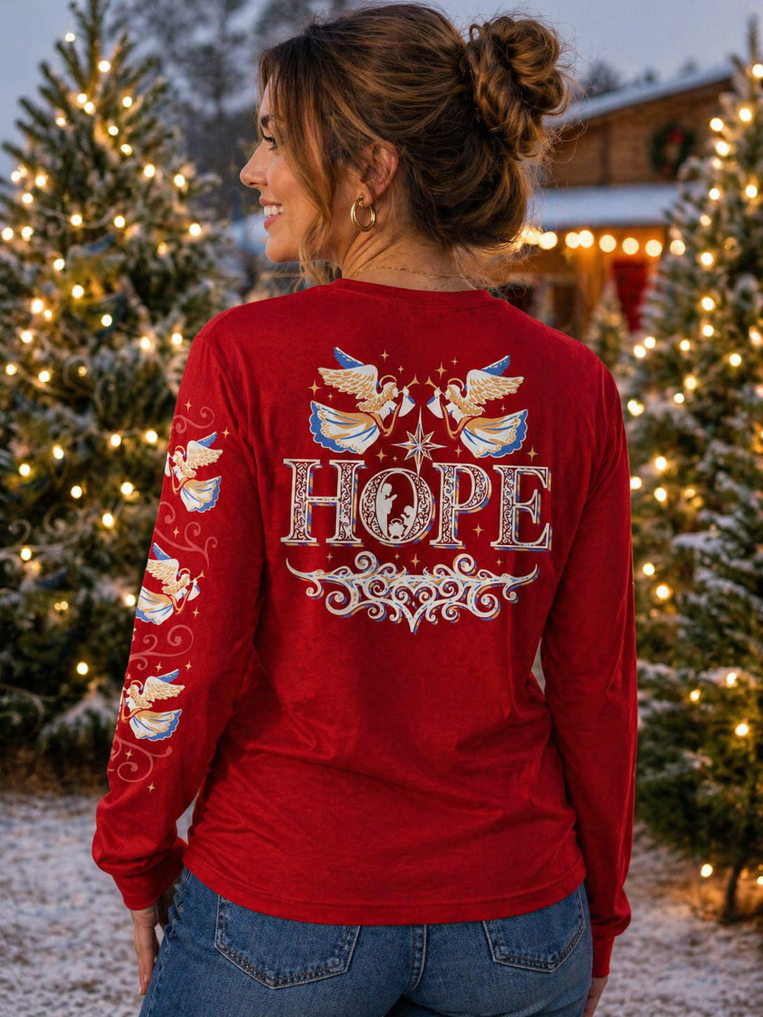 SALE Southern Attitude Preppy Hope Holiday Red Long Sleeve T-Shirt