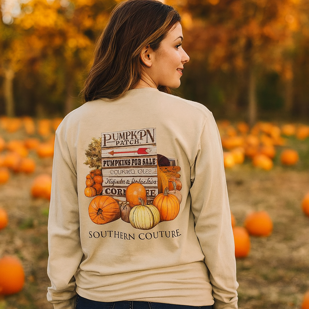 SALE Southern Couture Classic Pumpkin Patch Fall Long Sleeve T-Shirt