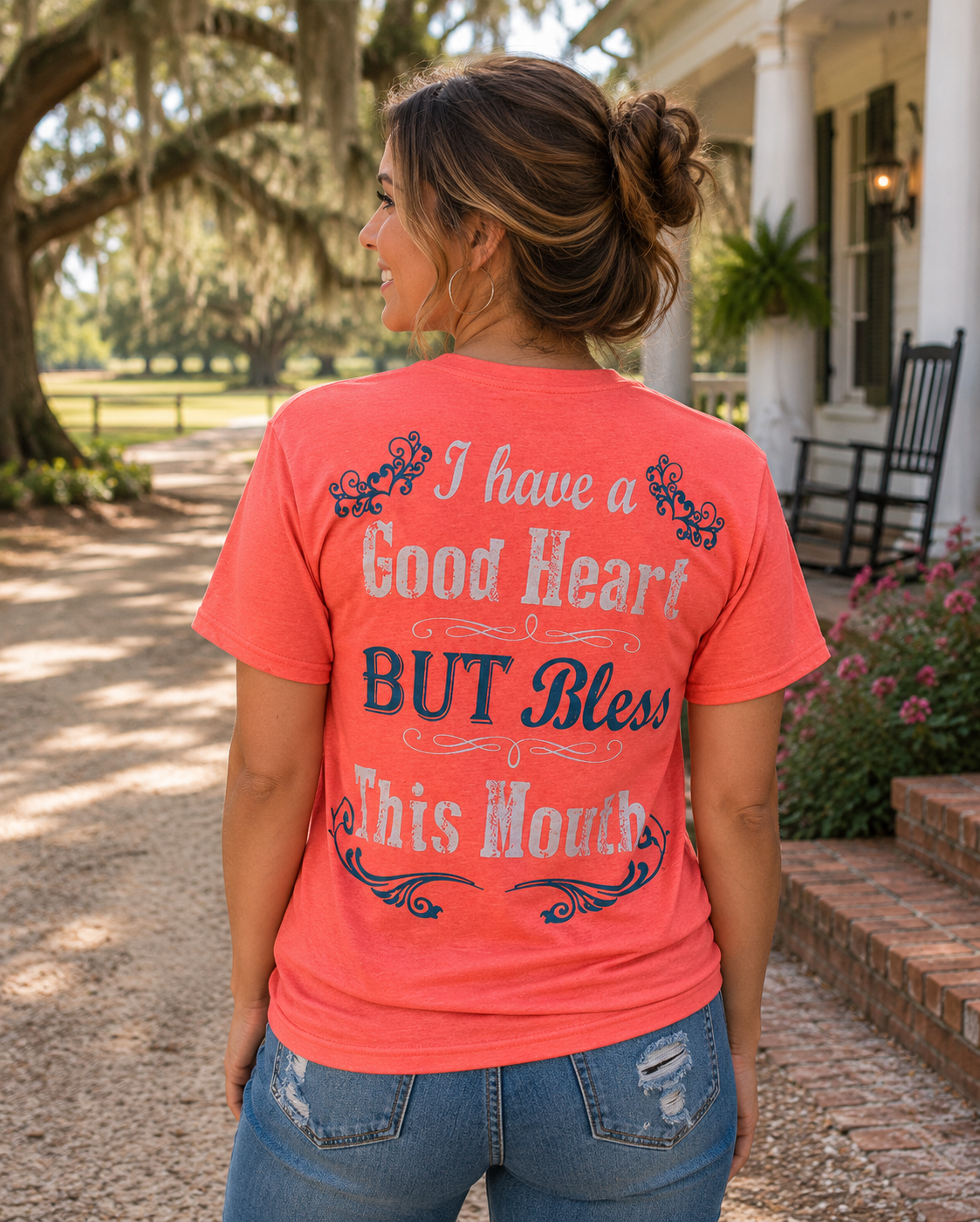 Country Life Southern Attitude Coral Bless This Mouth T-Shirt