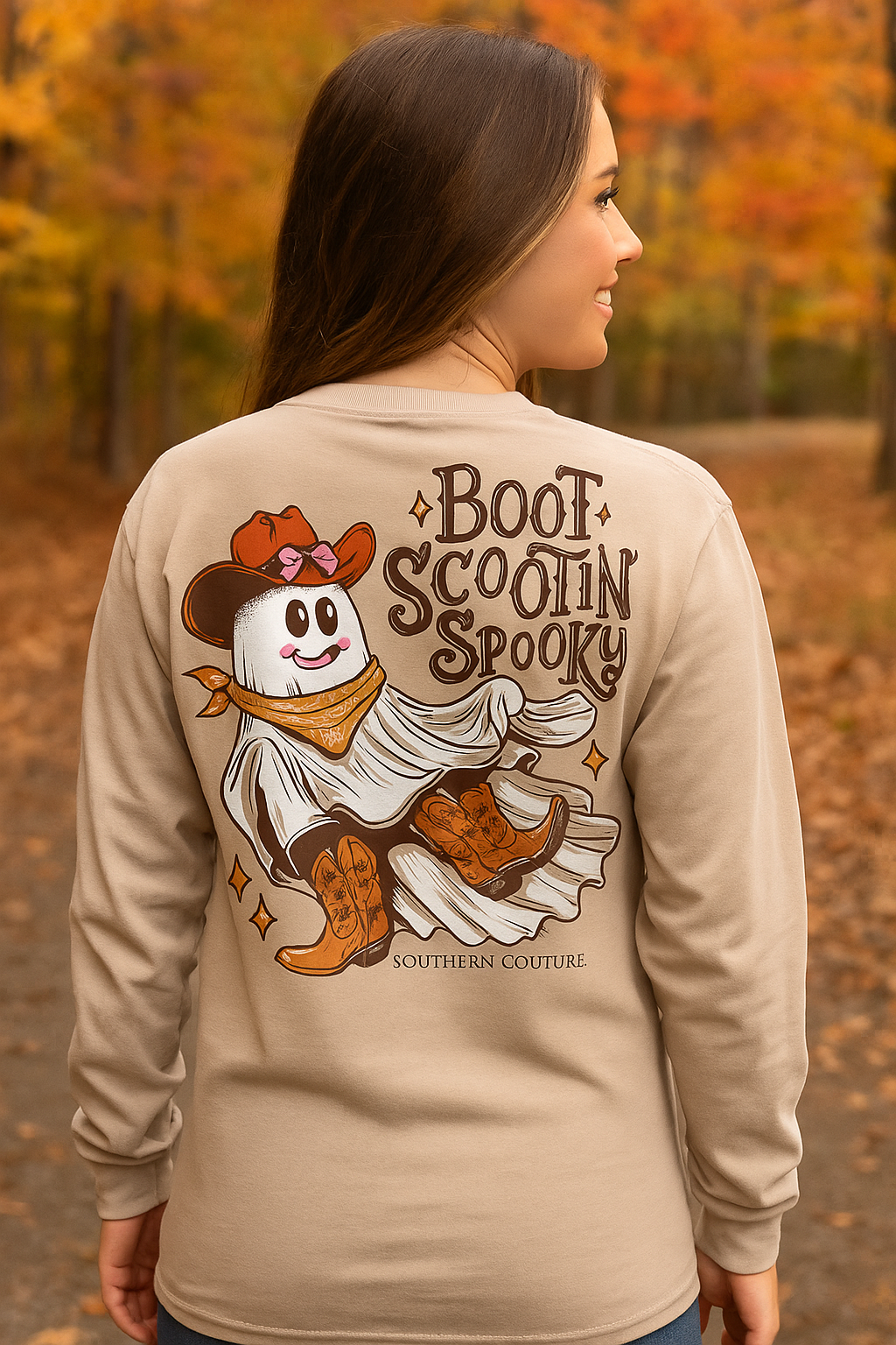 Southern Couture Classic Boot Scootin Spooky Fall Long Sleeve T-Shirt - SimplyCuteTees