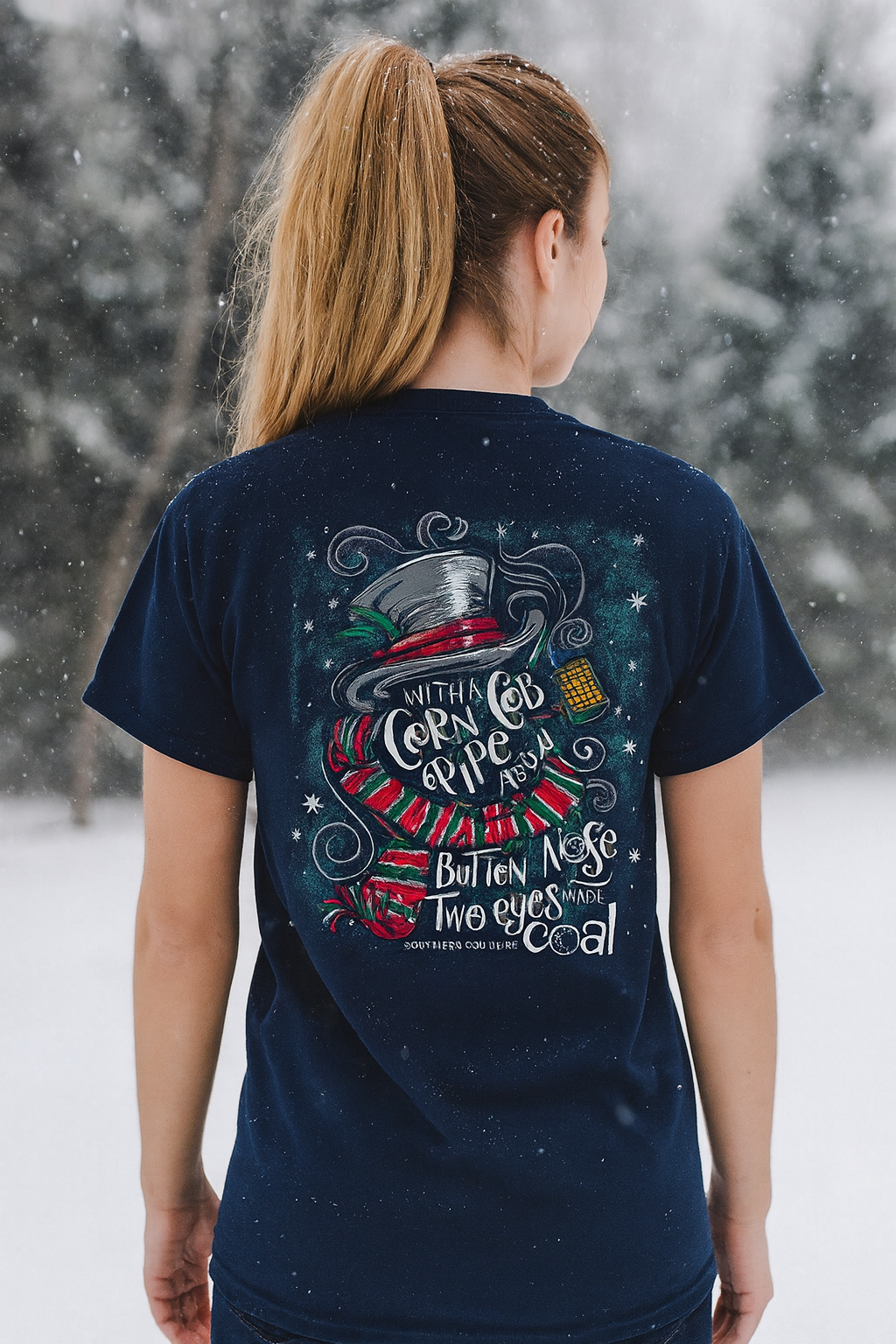 Southern Couture Classic Corn Cobb Pipe Snowman Holiday T-Shirt - SimplyCuteTees