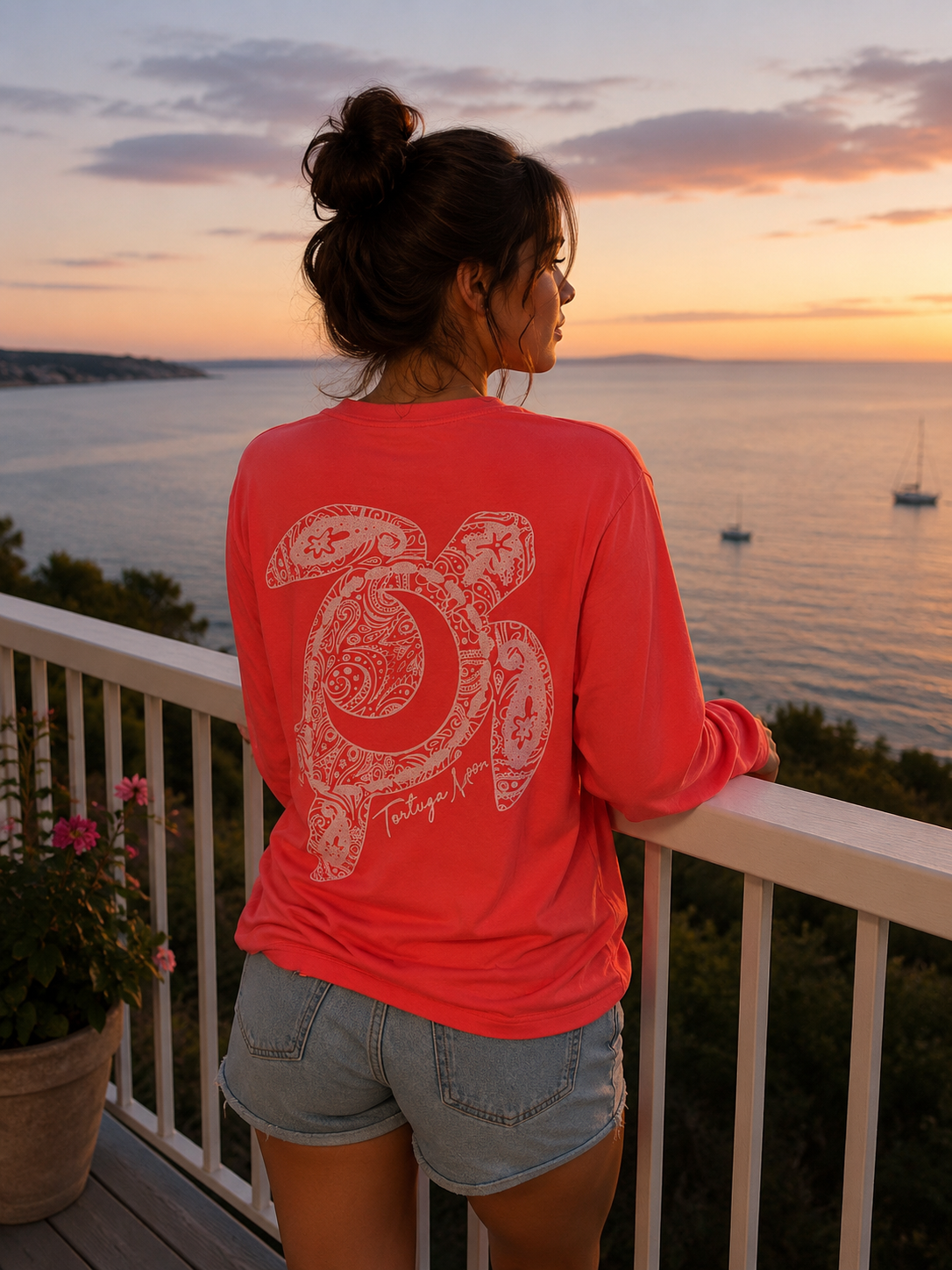 Southern Attitude Tortuga Moon Big Moon Comfort Colors Long Sleeve T-Shirt