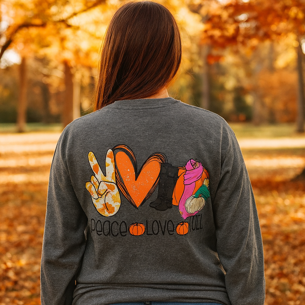 Girlie Girl Originals Peace Love Fall Pumpkin Long Sleeves T Shirt