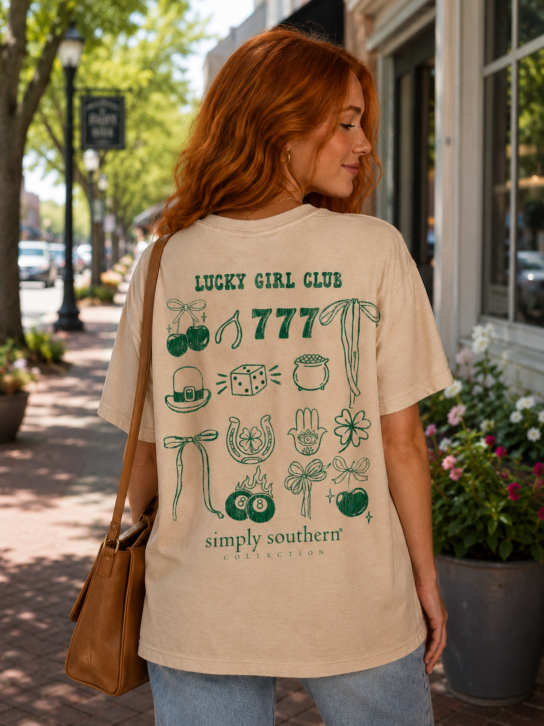Simply Southern Lucky Girls Club Irish Washed Cream T-Shirt