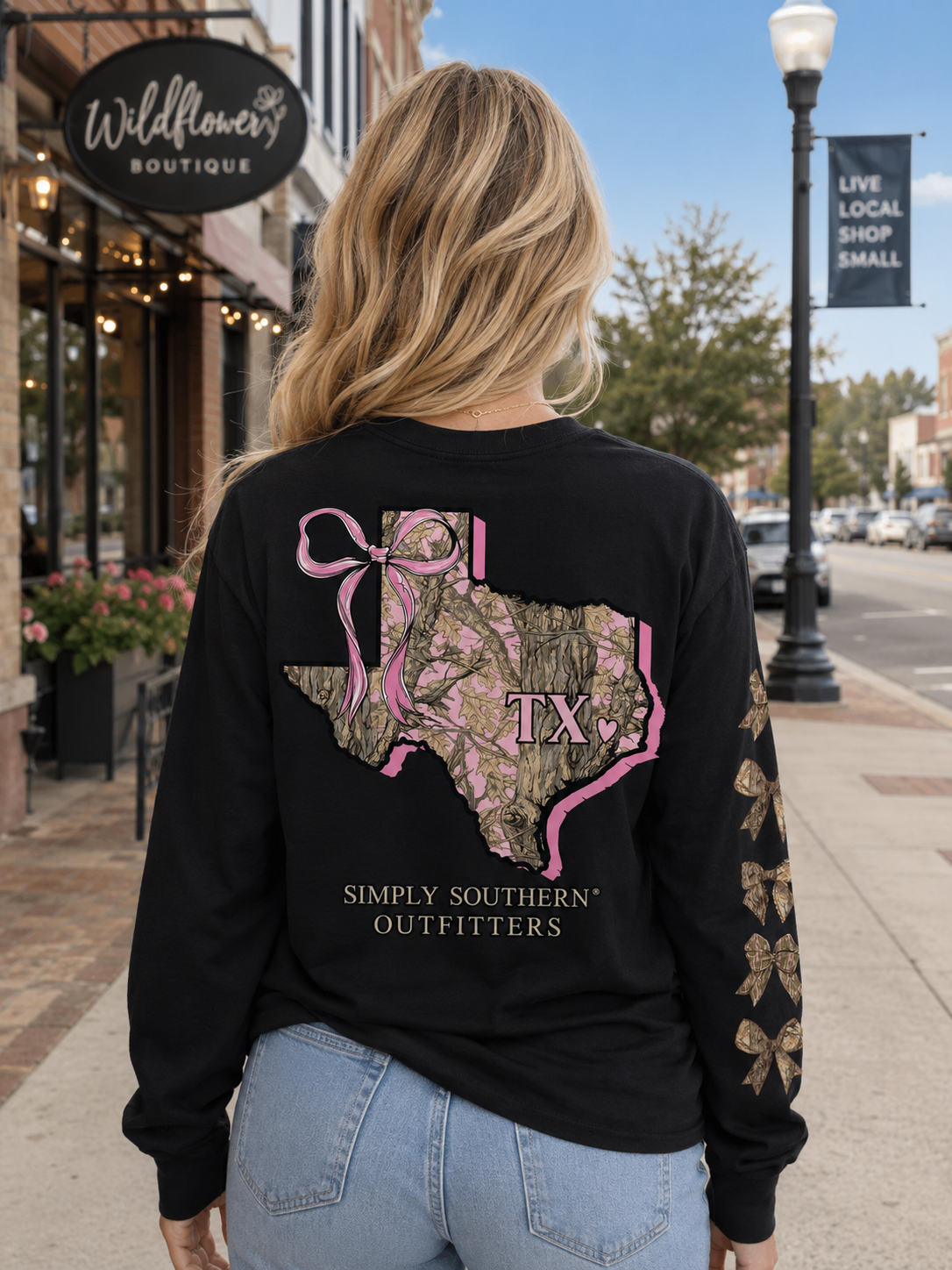 Simply Southern Texas Camo Bow Long Sleeve T-Shirt