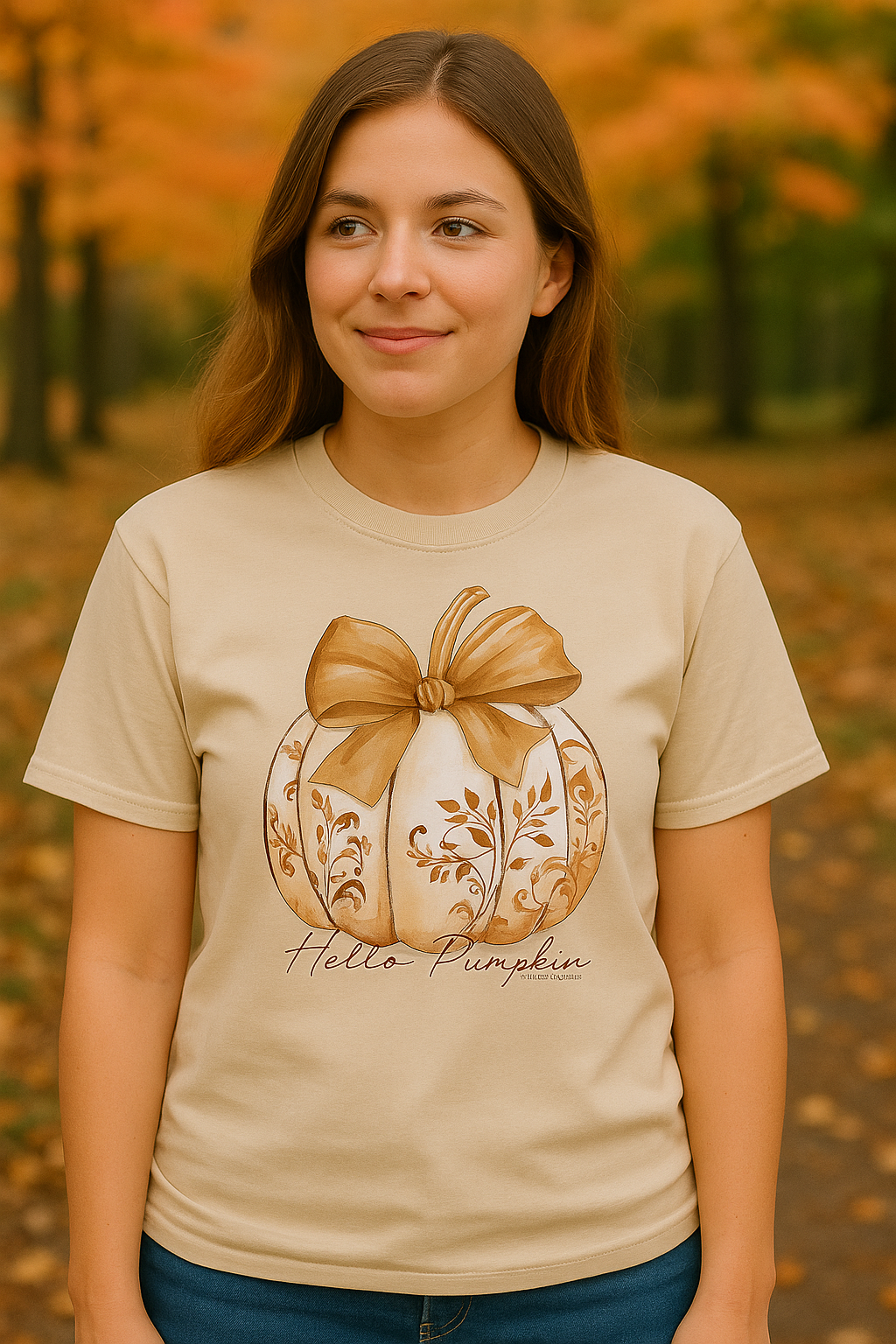 Southern Couture Soft Hello Pumpkin Bow T-Shirt - SimplyCuteTees