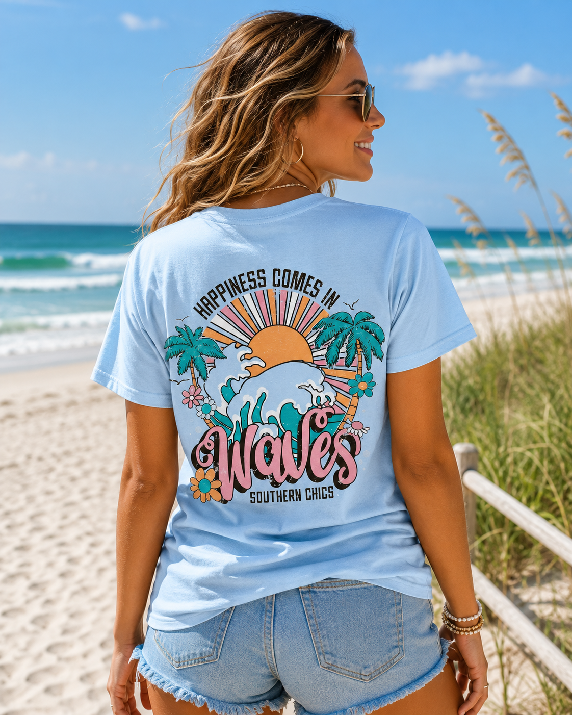 Southern Chics Happiness Comes In Waves Comfort Colors T Shirt