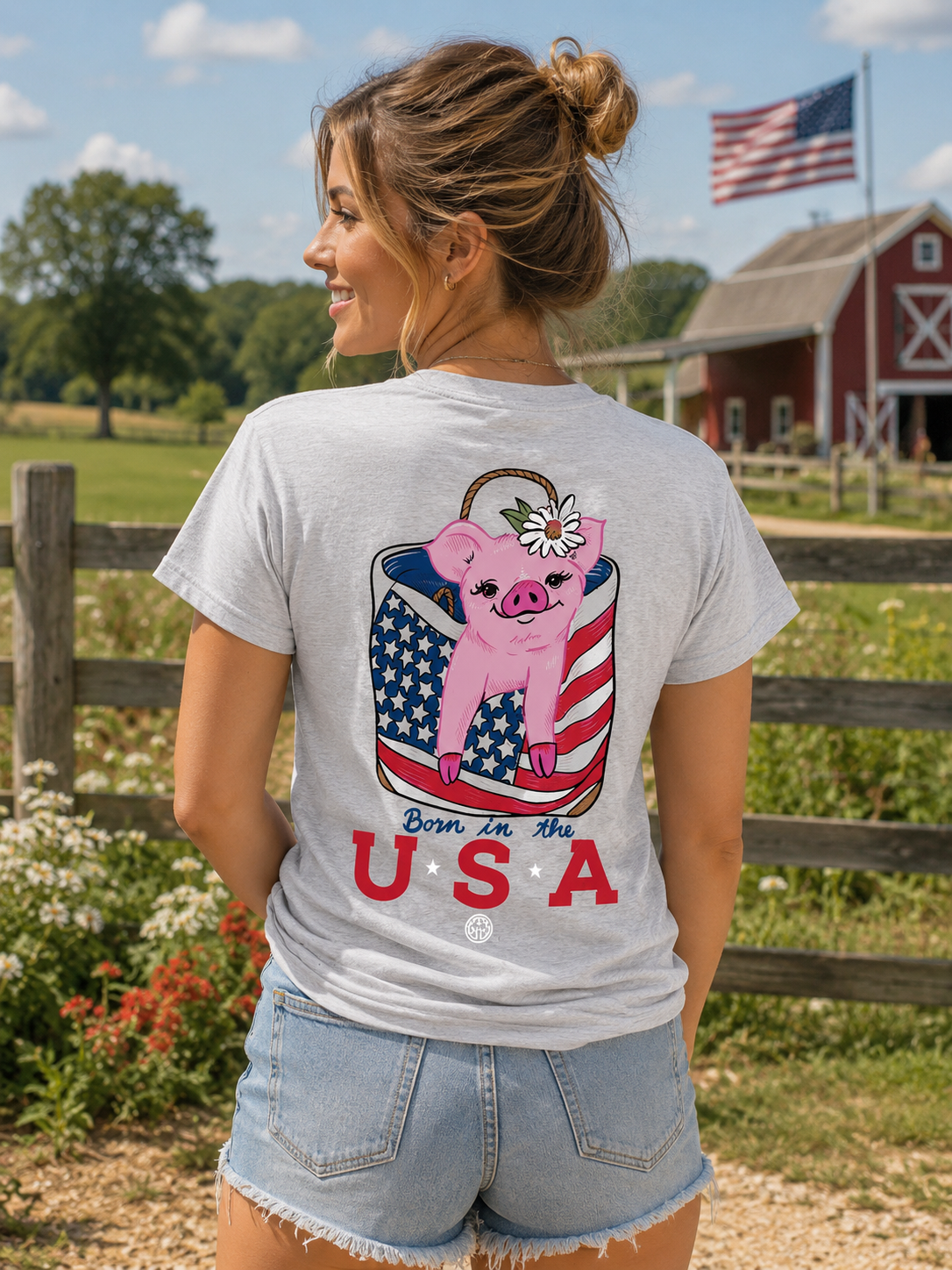 Girlie Girl Originals Preppy Born In USA Pig T Shirt
