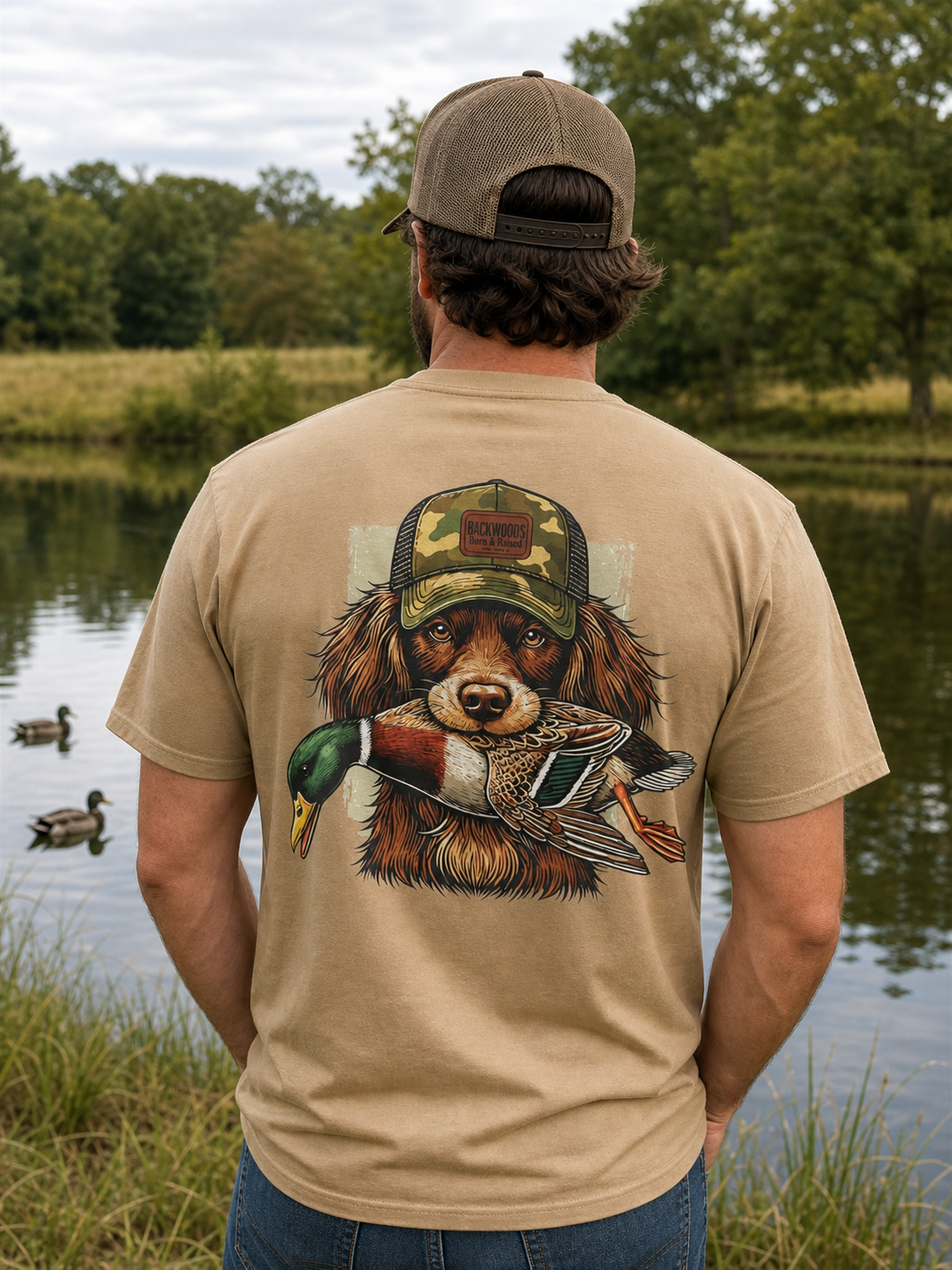 Backwoods Born &amp; Raised Boykin Dog Duck Unisex Soft T-Shirt