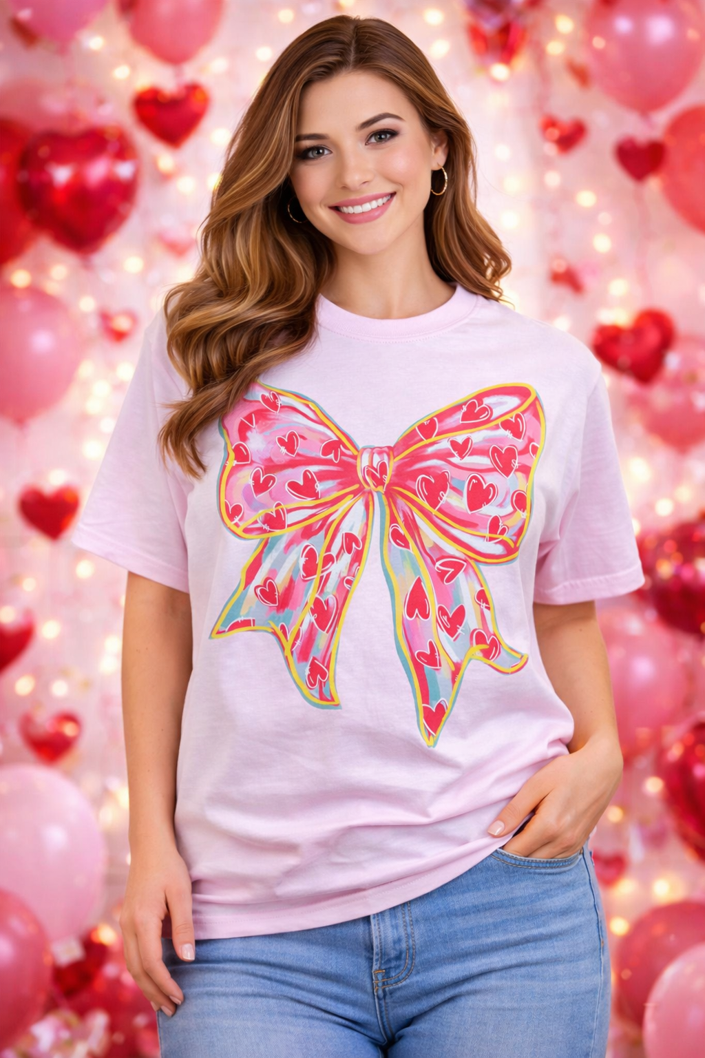 Southern Chics Painted Heart Bow Comfort Colors T-Shirt - SimplyCuteTees