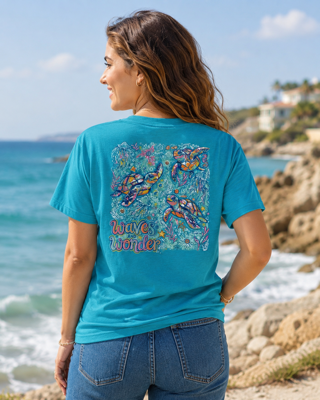 Southern Couture Classic Waves and Wonder Tropical Blue T-Shirt