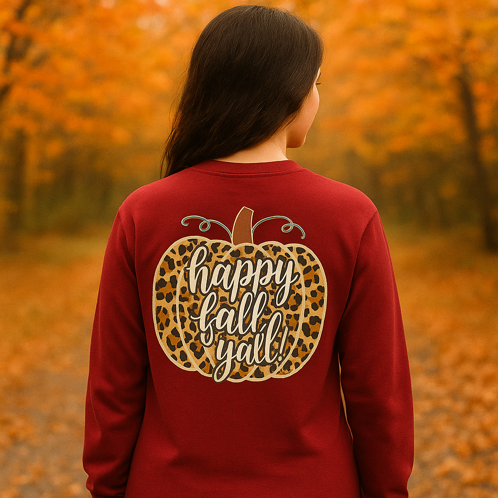 Girlie Girl Originals Preppy Happy Fall Y’all Leopard Pumpkin Long Sleeve T-Shirt