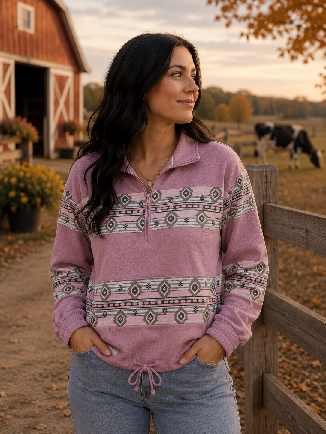 SALE Simply Southern Quarter Zip Stripe Aztec Pullover Jacket