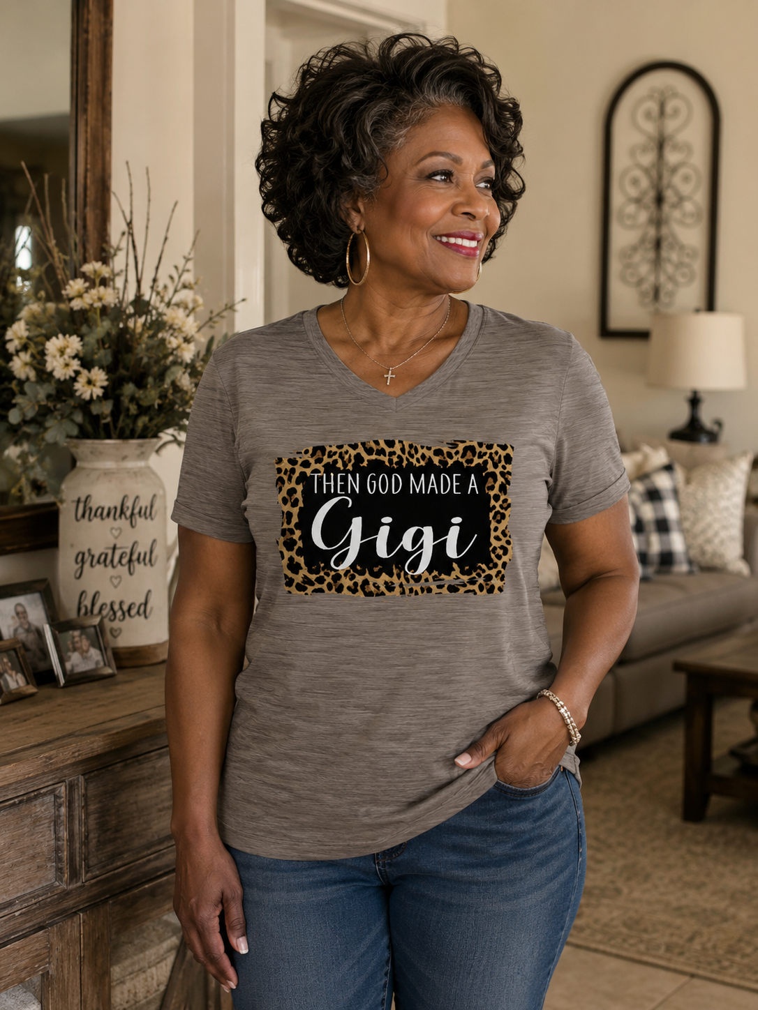 Sassy Frass God Made A Gigi Canvas V-neck T-Shirt