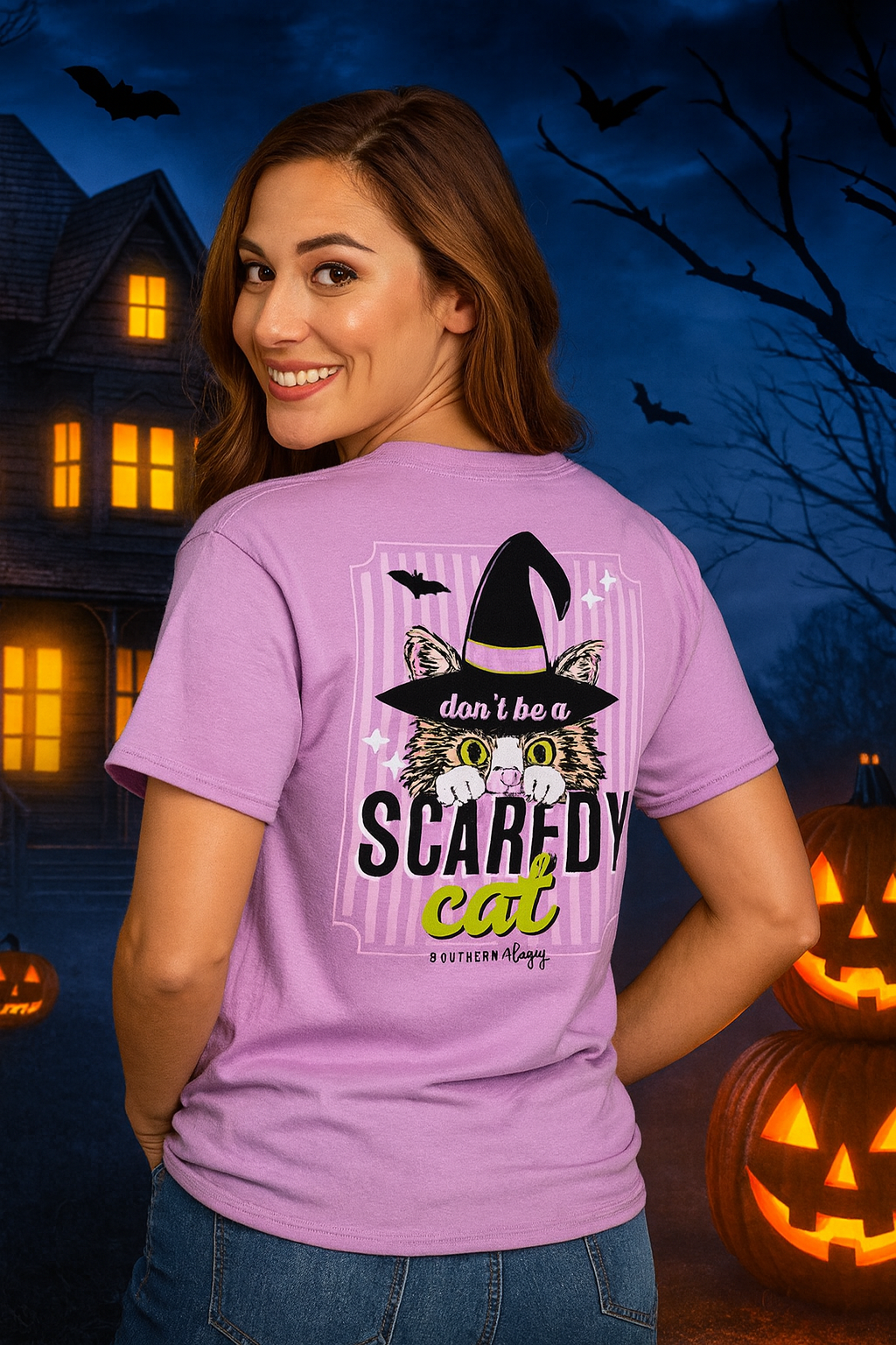 Southernology Scaredy Cat Fall Comfort Colors T-Shirt - SimplyCuteTees