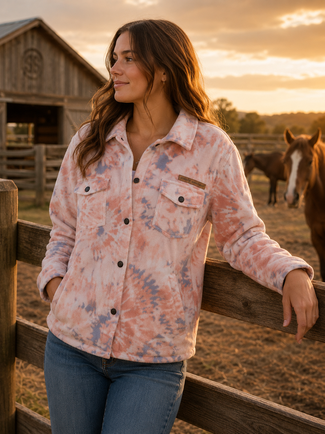 Sale Simply Southern Swirl Peach Jacket Shacket