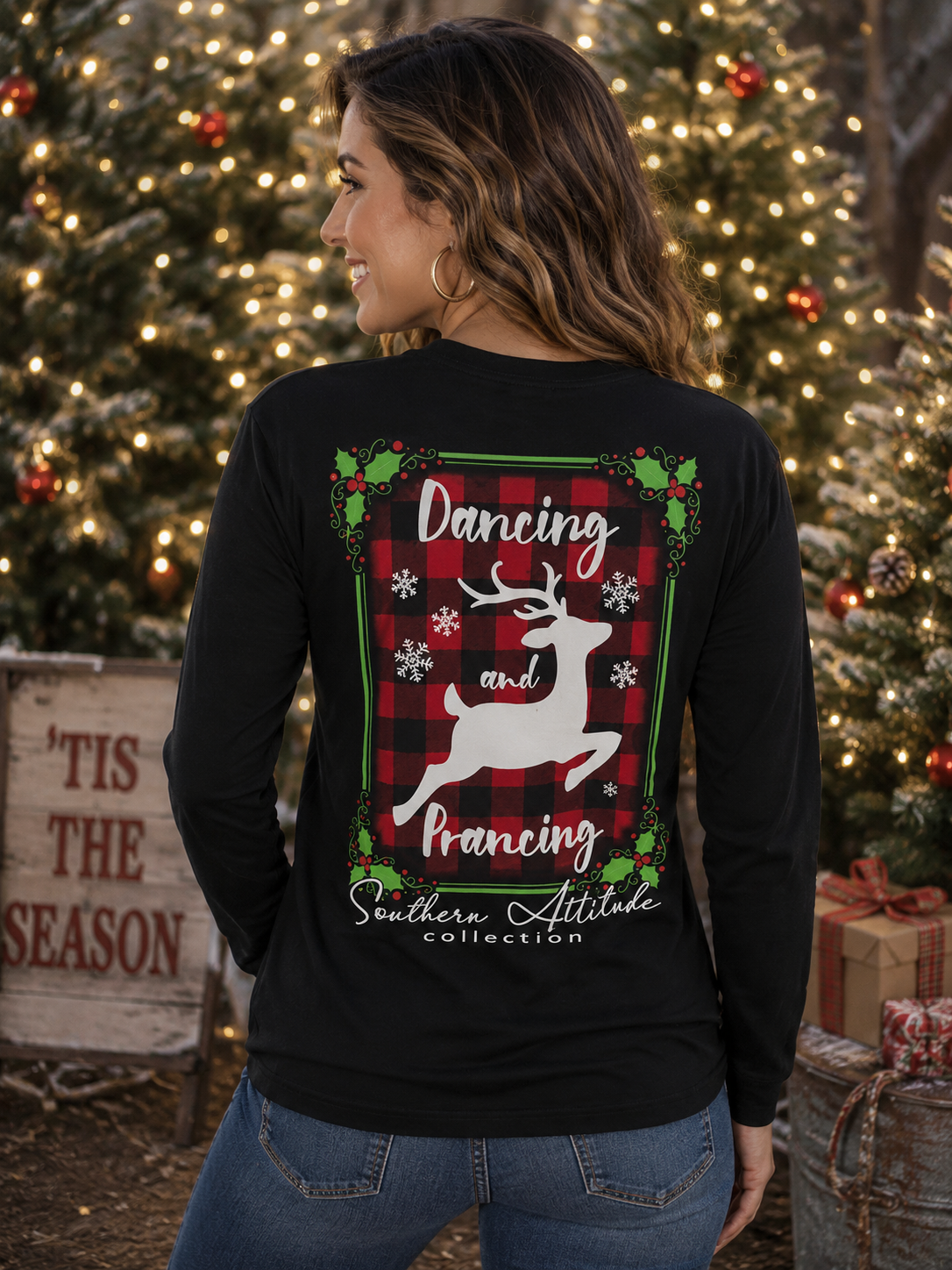 SALE Southern Attitude Preppy Dancing Prancing Holiday Long Sleeve T-Shirt