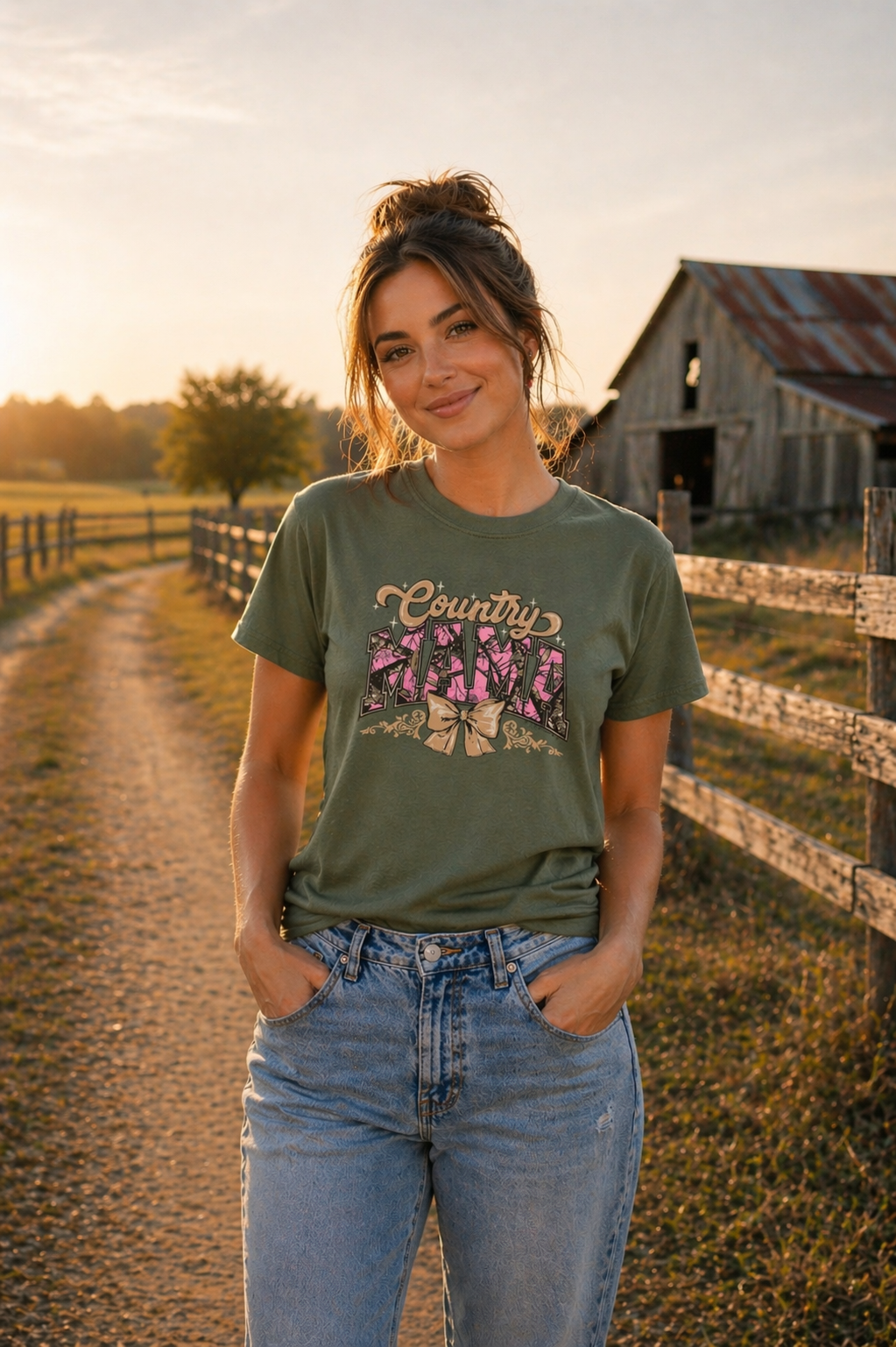 Southern Couture Soft Camo Country Mama Bow T-Shirt