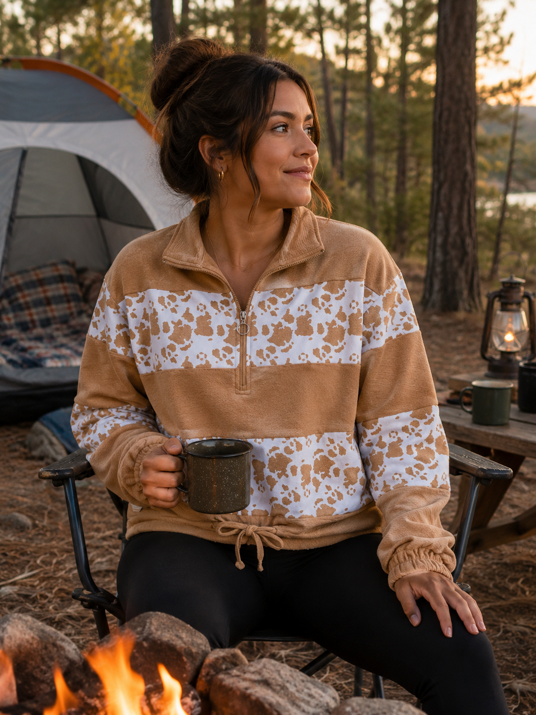 SALE Simply Southern Quarter Zip Stripe Cow Pullover Jacket