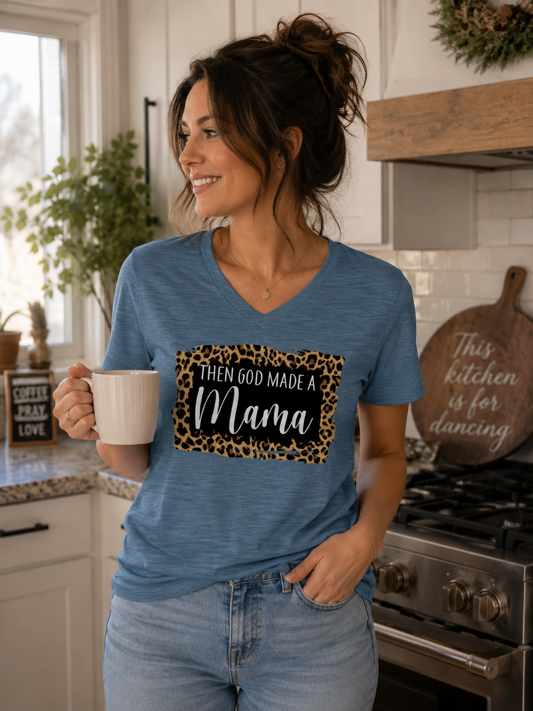 Sassy Frass God Made A Mama Canvas V-neck T-Shirt