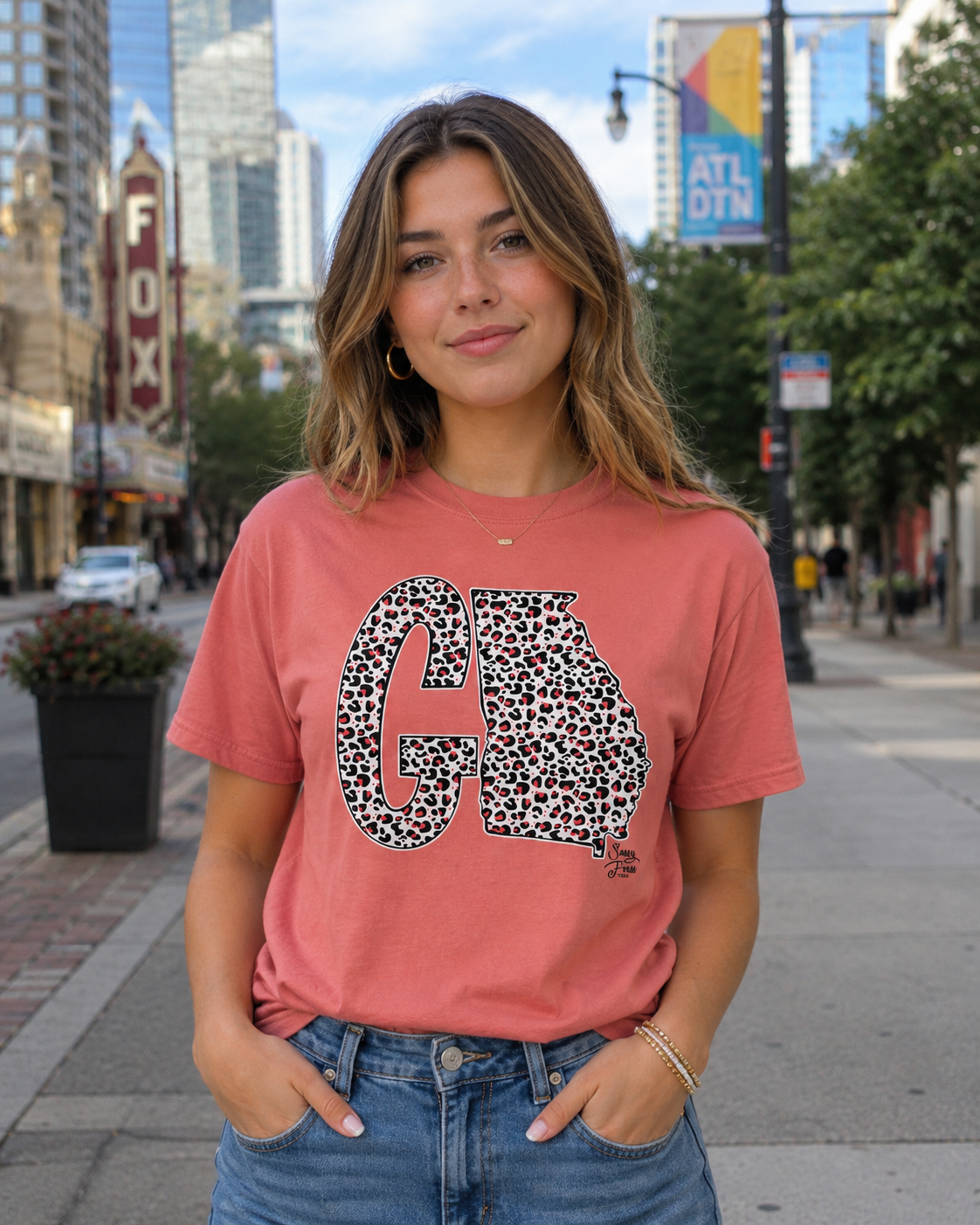 SALE Sassy Frass Georgia Leopard State Canvas Bright Girlie T Shirt
