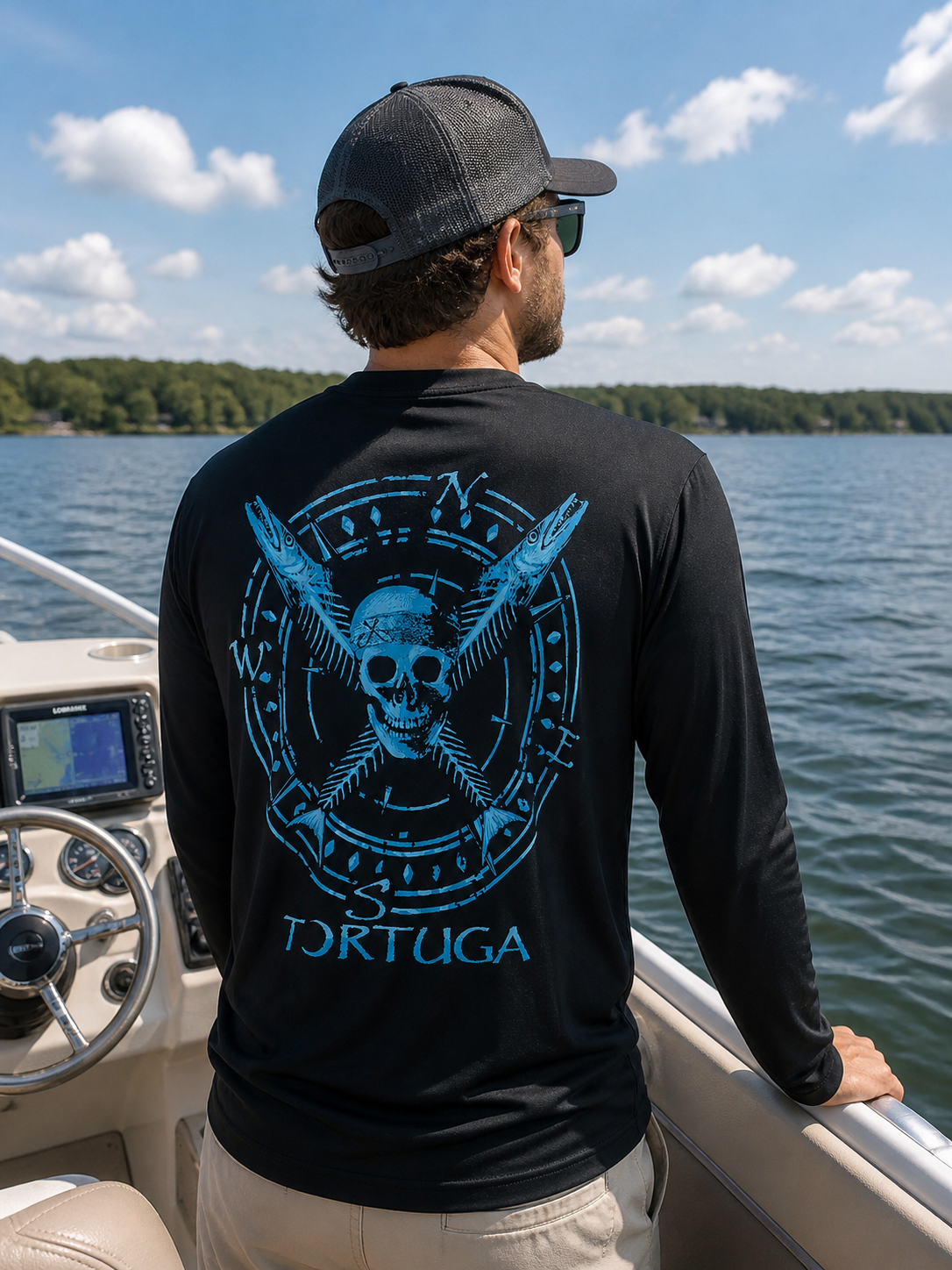 Southern Attitude Tortuga Moon Skull Bones Unisex Sport Tech  UV Protection Swim Rashguard T-Shirt