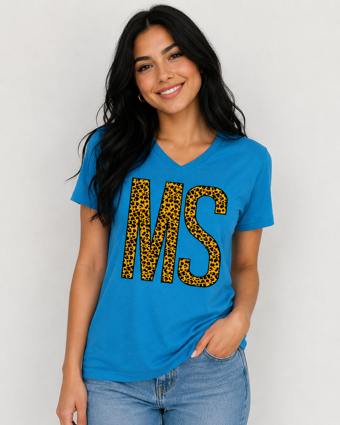 Sassy Frass Mississippi Leopard State V-Neck Canvas Bright Girlie T Shirt