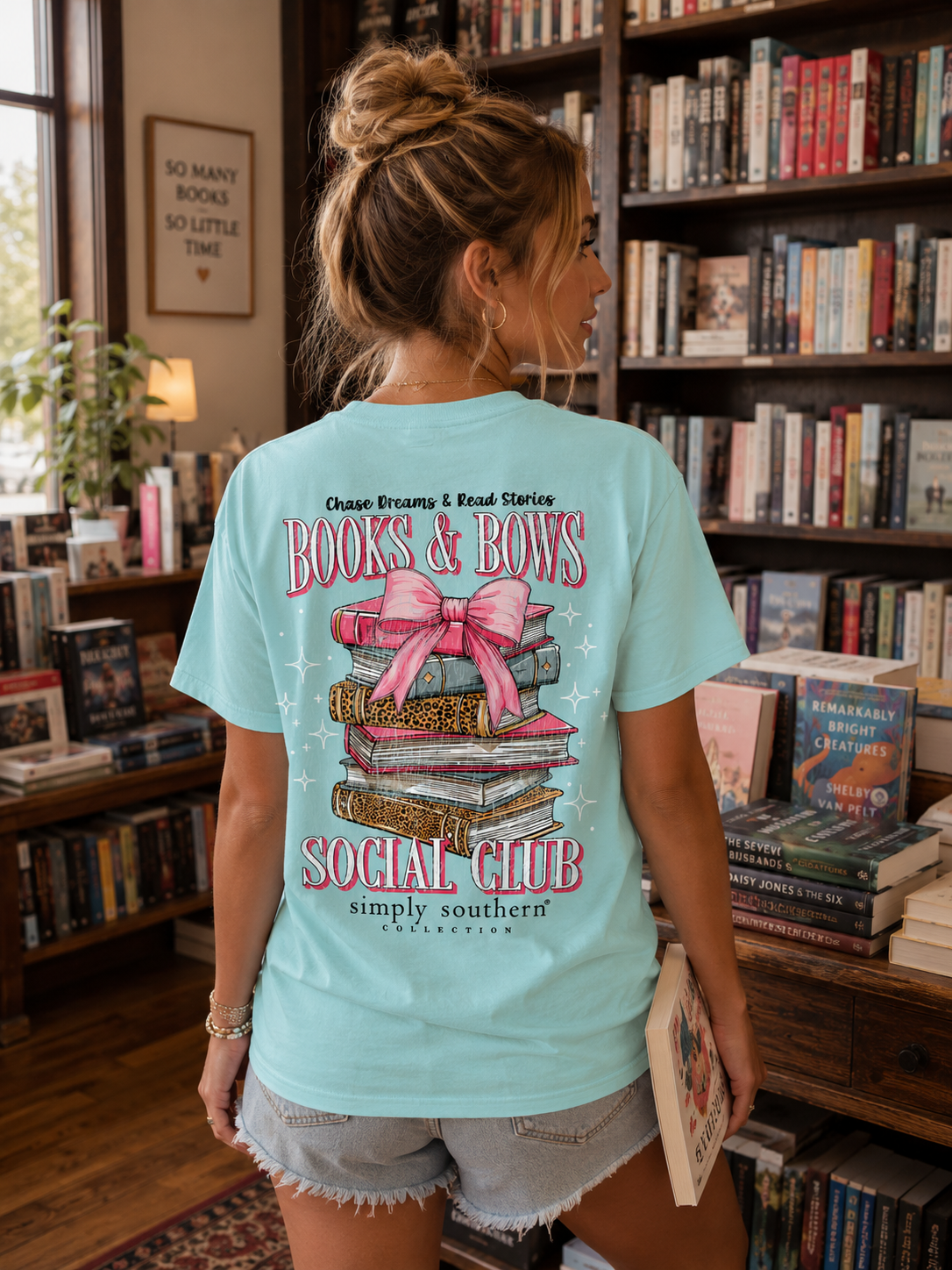 Simply Southern Books & Bows Aqua T-Shirt