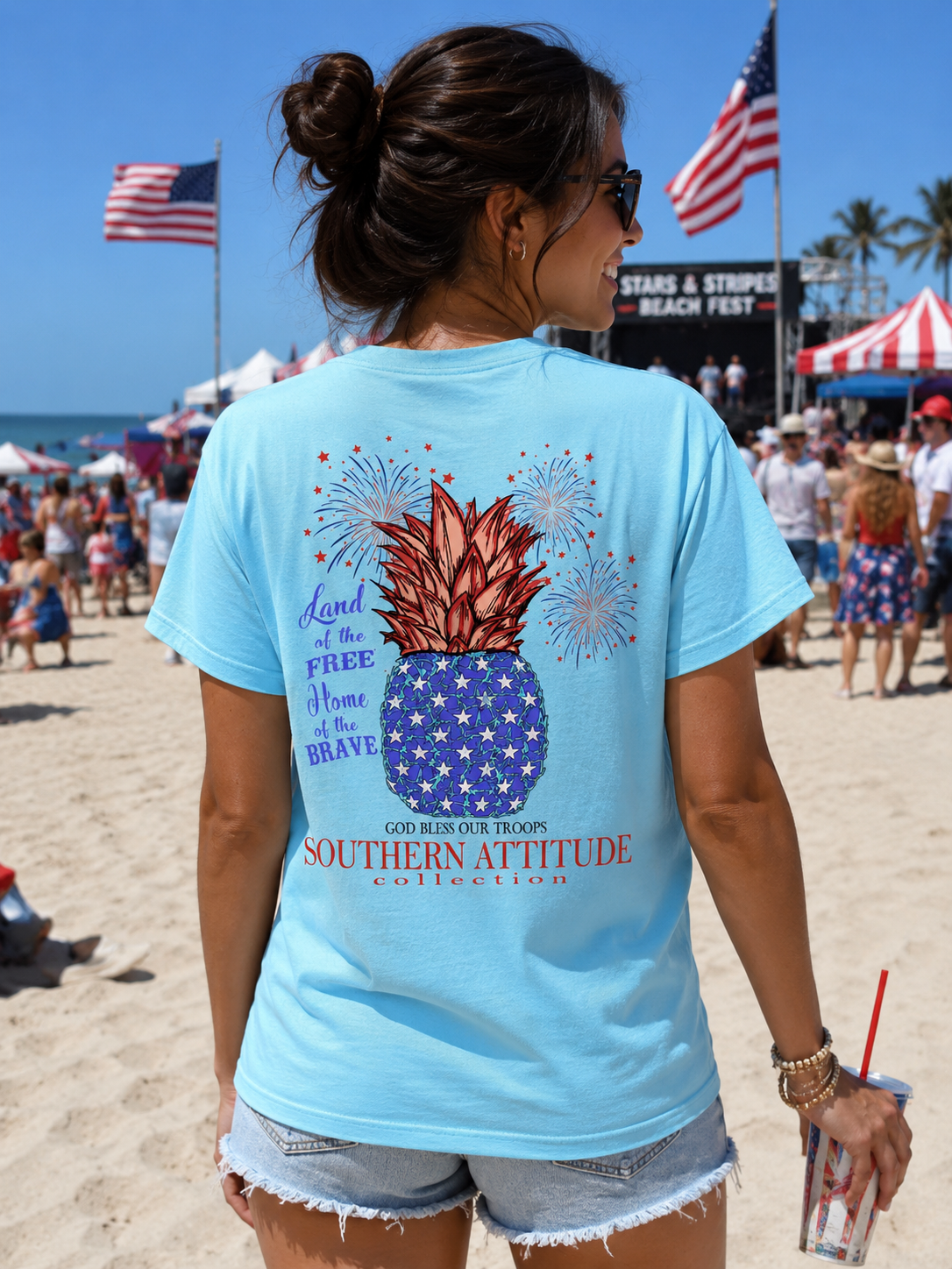 Southern Attitude Land Of The Free USA Pineapple T-Shirt