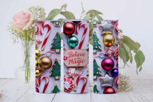 Christmas Believe in Magic 20 oz Skinny Tumbler Cup With Straw
