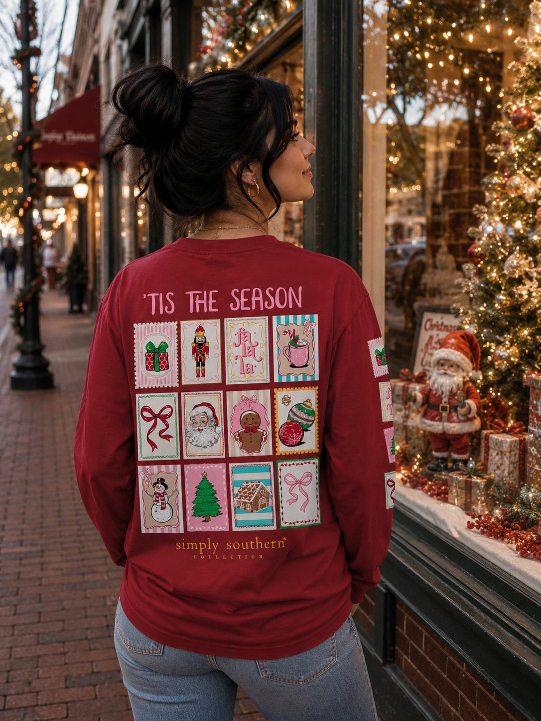 Simply Southern Christmas Stamps Holiday Long Sleeve T-Shirt