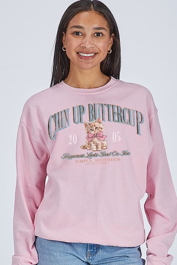 Simply Southern Chin Up Cat Long Sleeve Crew Sweatshirt - SimplyCuteTees