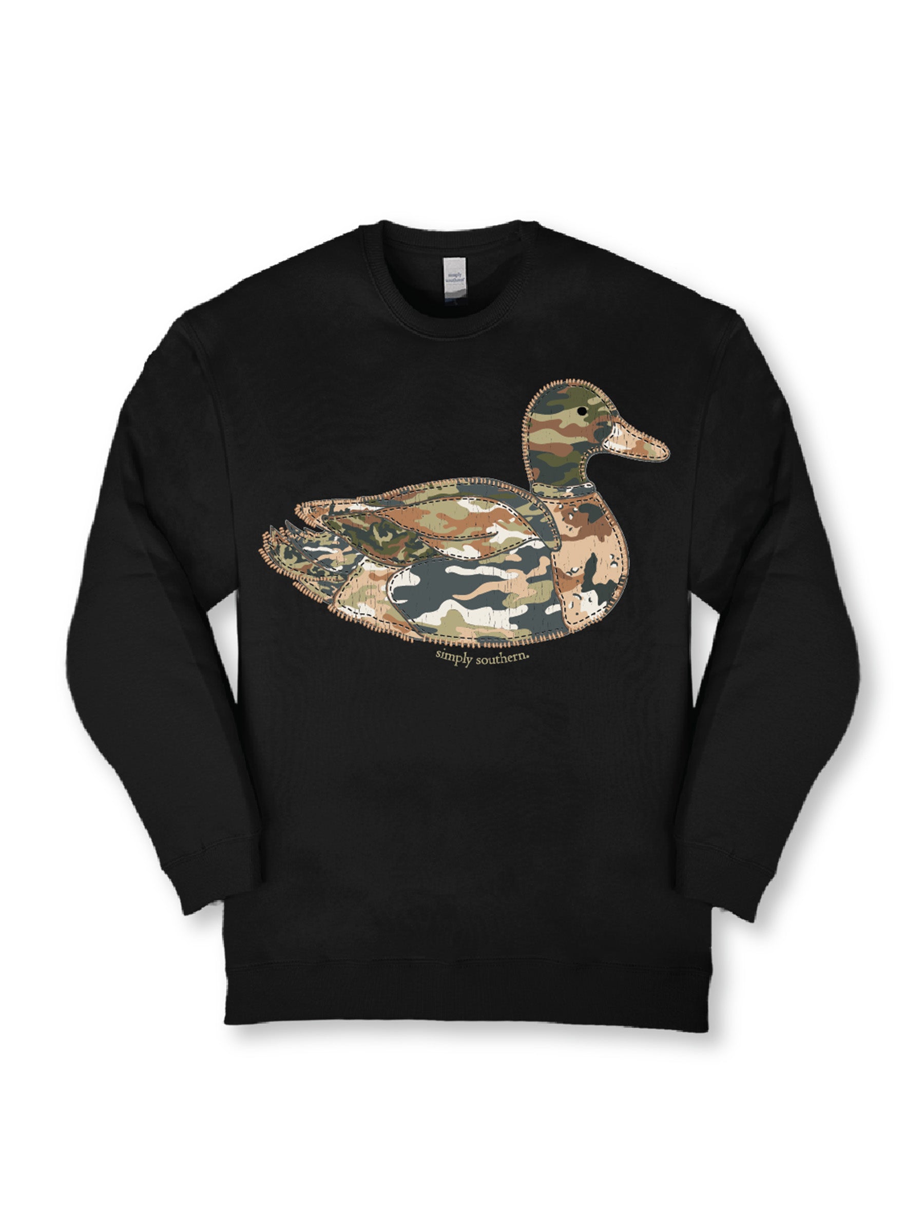 Simply Southern Stich Camo Pattern Duck Long Sleeve Crew Sweatshirt