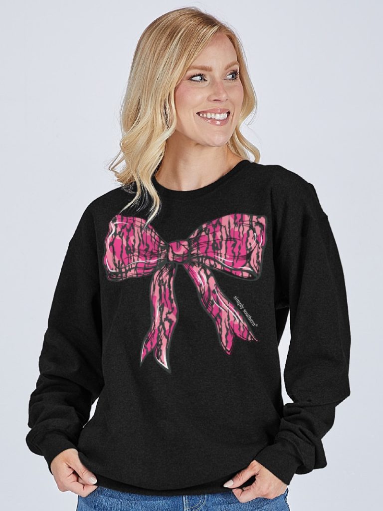 Simply Southern Black Camo Bow Long Sleeve Crew Sweatshirt