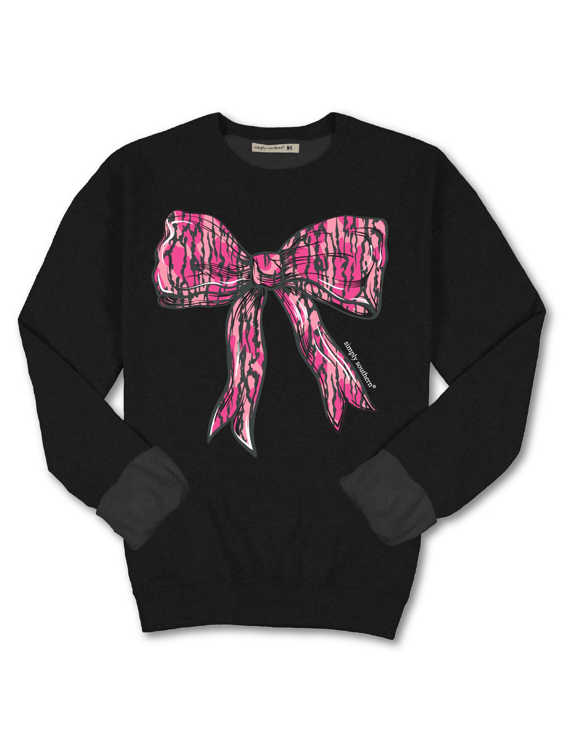 Simply Southern Black Camo Bow Long Sleeve Crew Sweatshirt