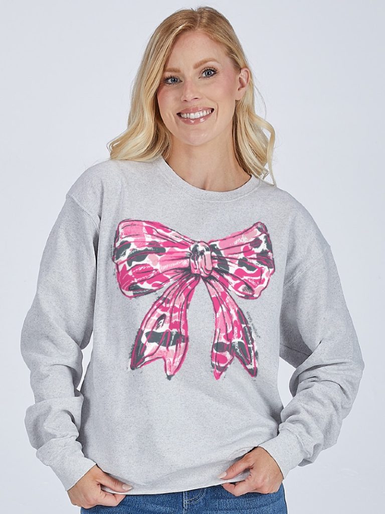 Simply Southern Pink Camo Bow Long Sleeve Crew Sweatshirt - SimplyCuteTees